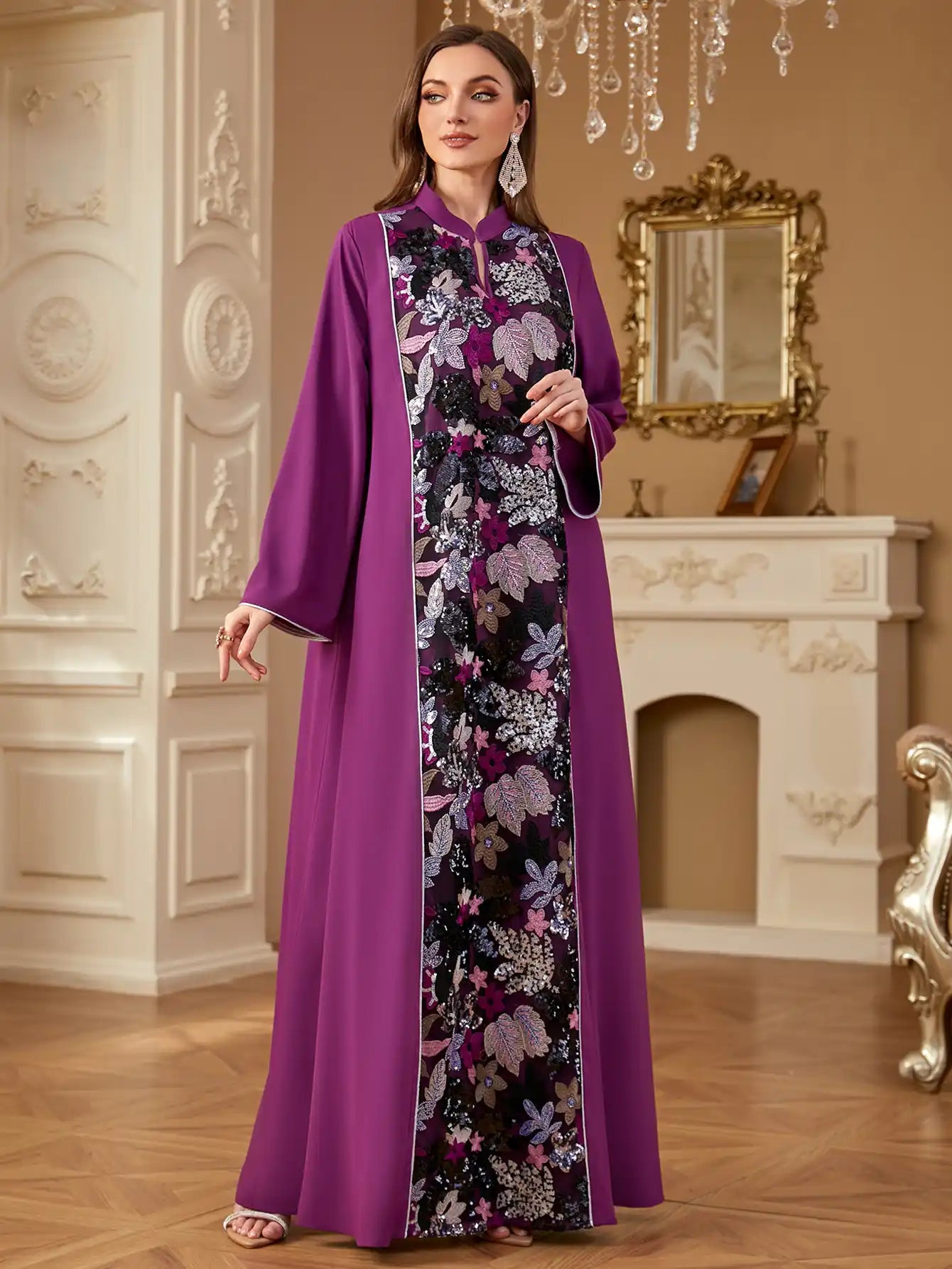 4280 Kaftans Abaya Dress with Embroidery and Sequins