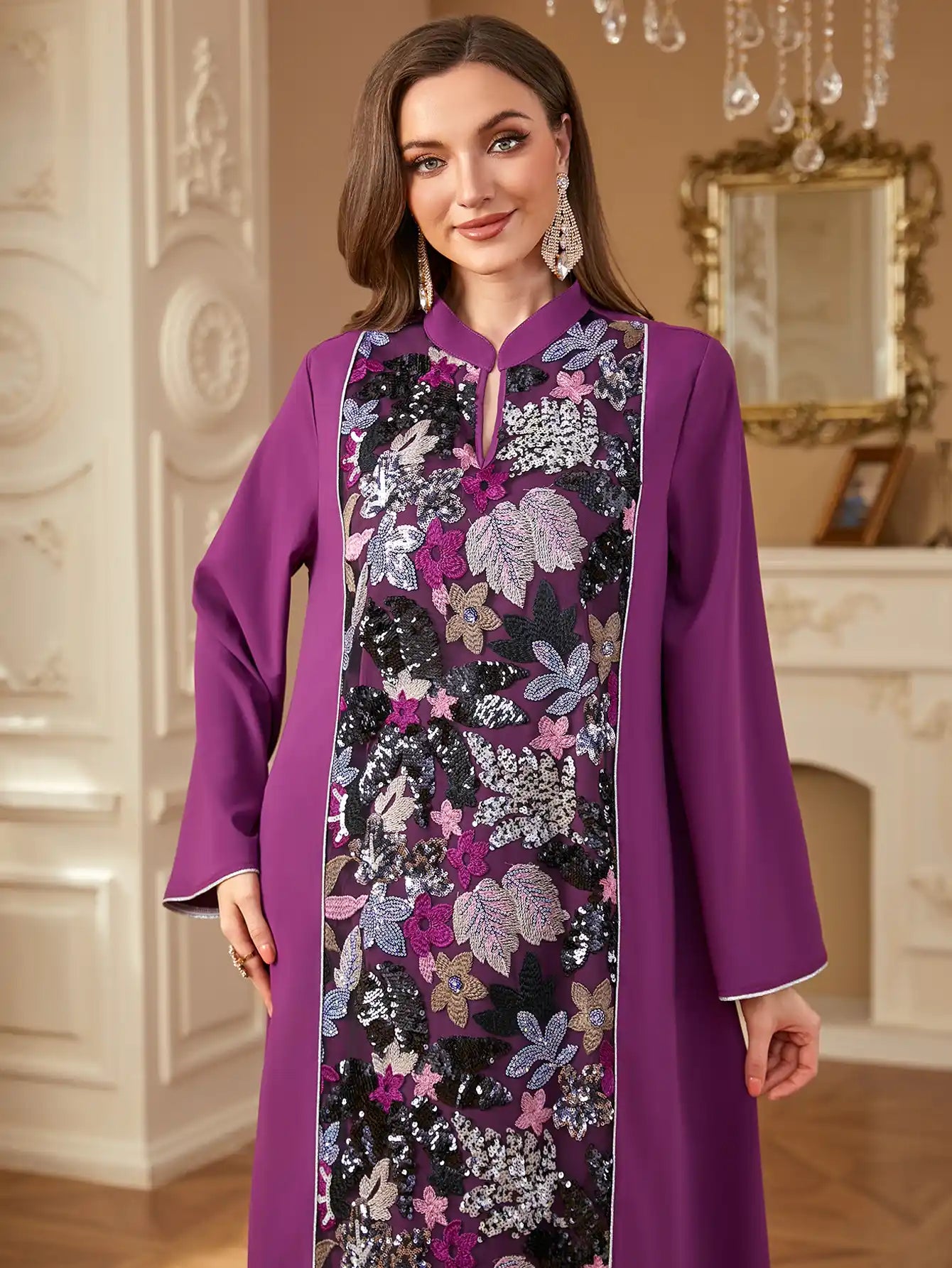 4280 Kaftans Abaya Dress with Embroidery and Sequins