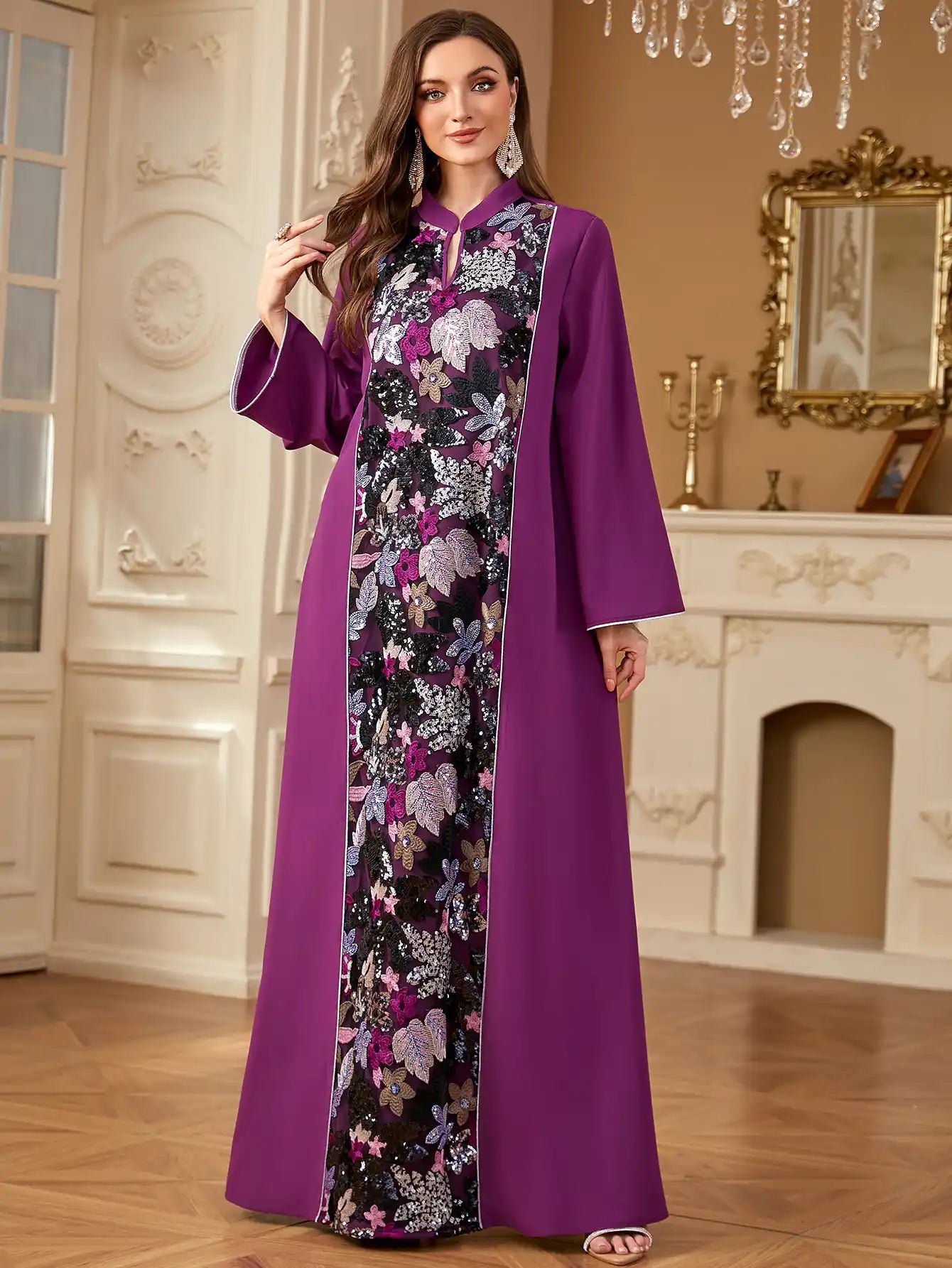 4280 Kaftans Abaya Dress with Embroidery and Sequins