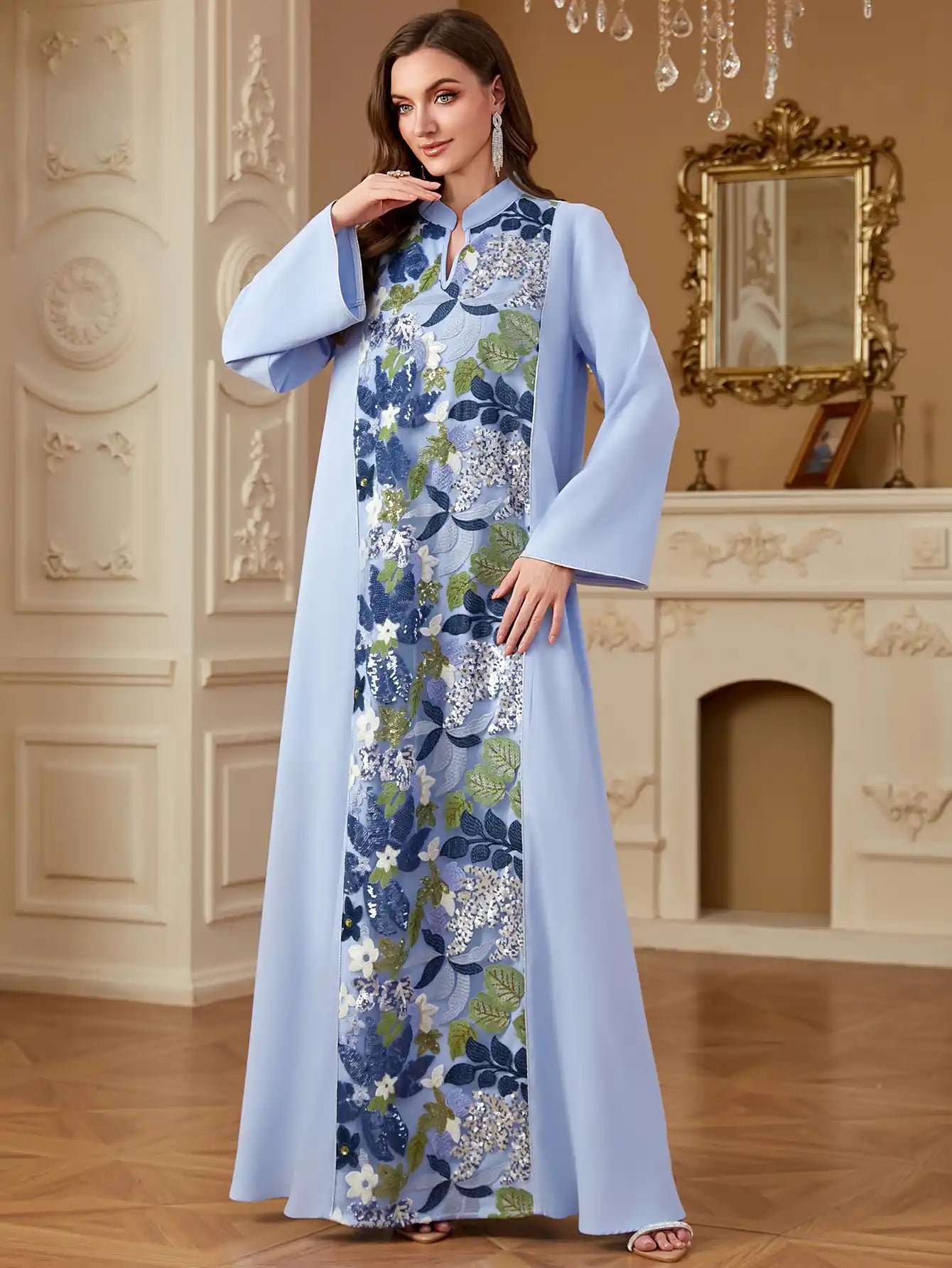 4280 Kaftans Abaya Dress with Embroidery and Sequins
