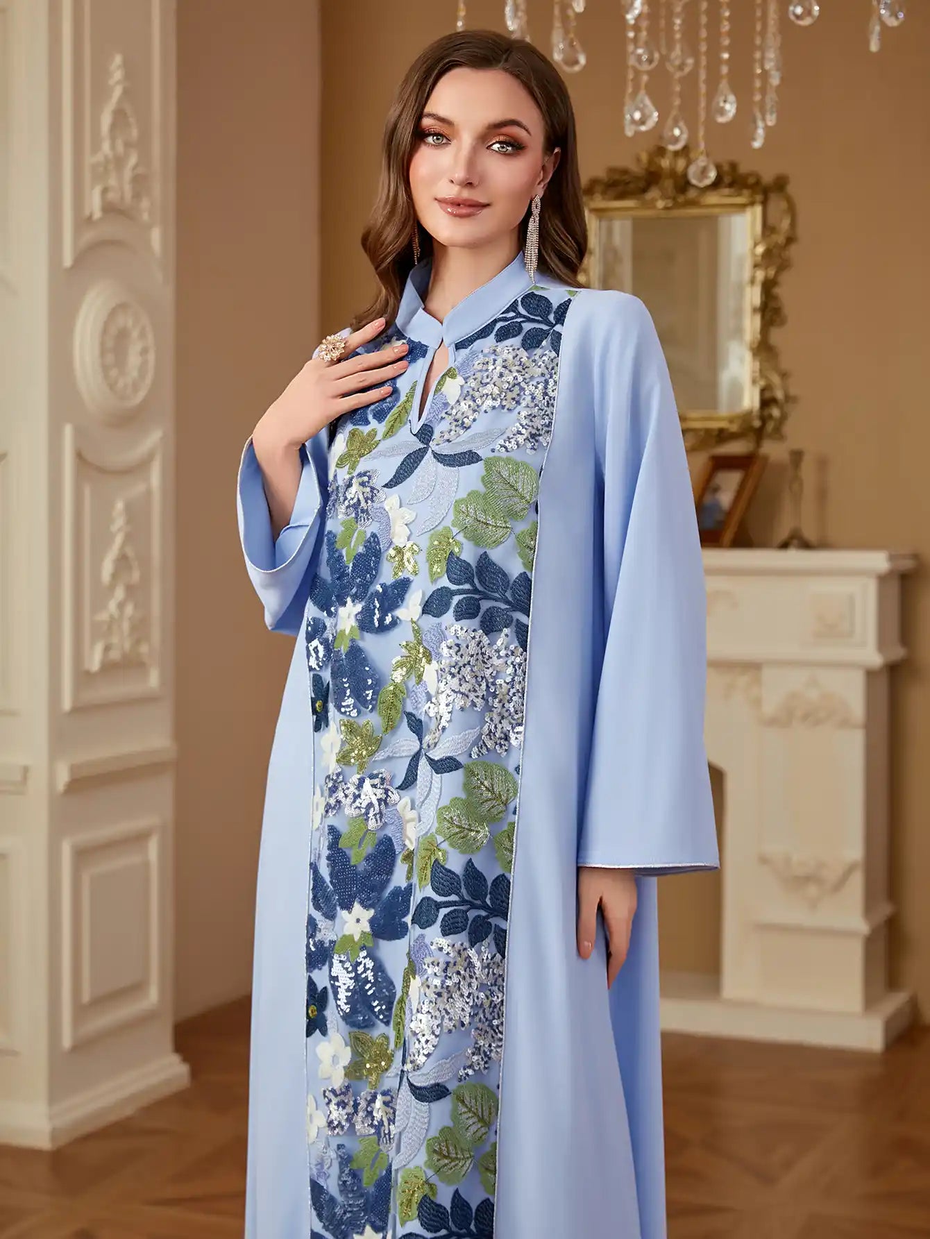 4280 Kaftans Abaya Dress with Embroidery and Sequins