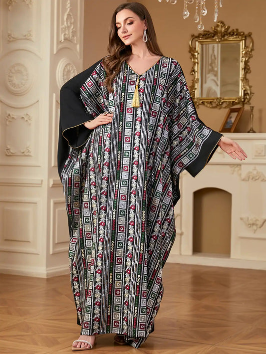 4282 Plus Size Long Dress Bat Sleeve Embroidery Loose Dress