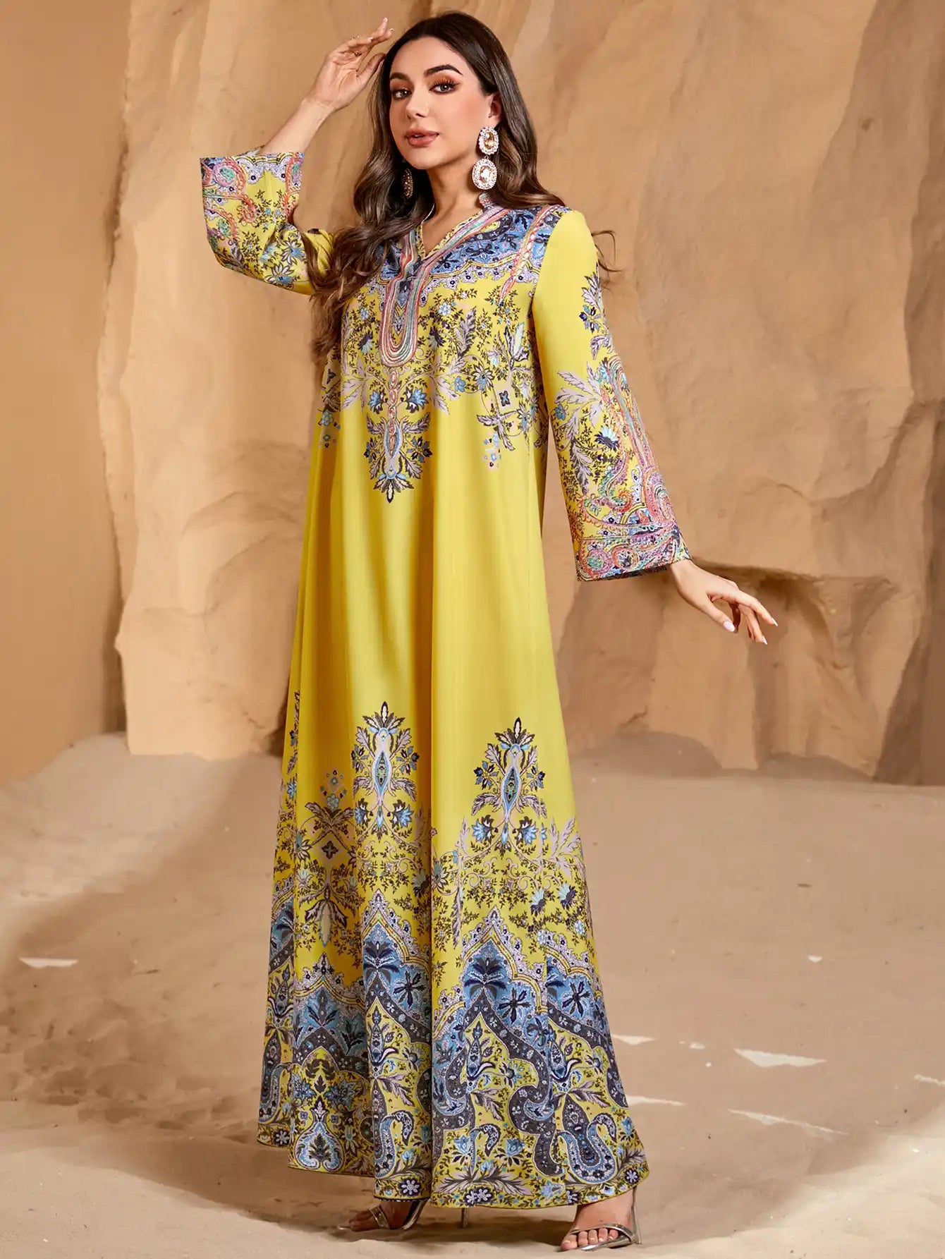 4288 Printed Muslim Robe Casual Loose Dress