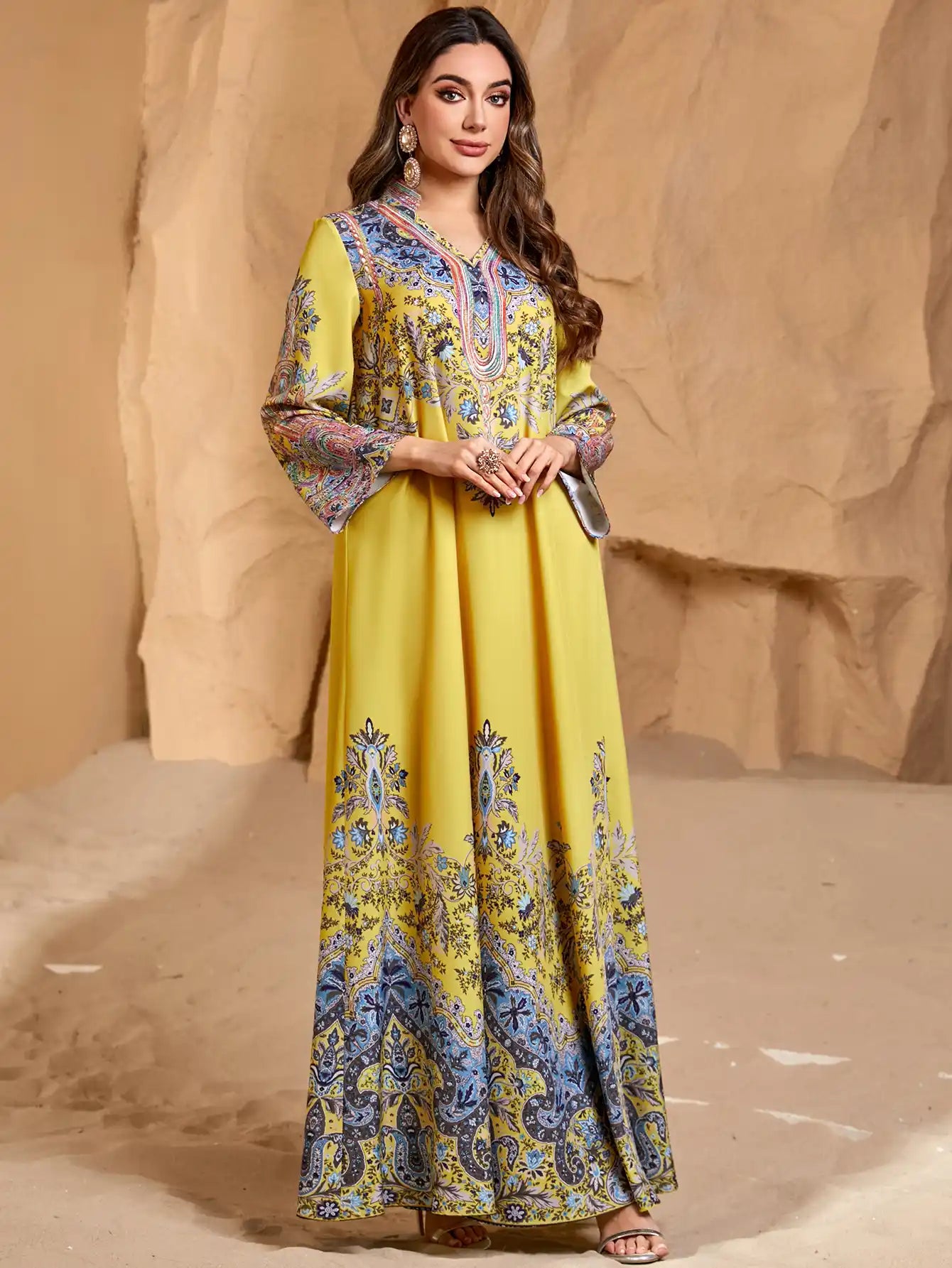 4288 Printed Muslim Robe Casual Loose Dress