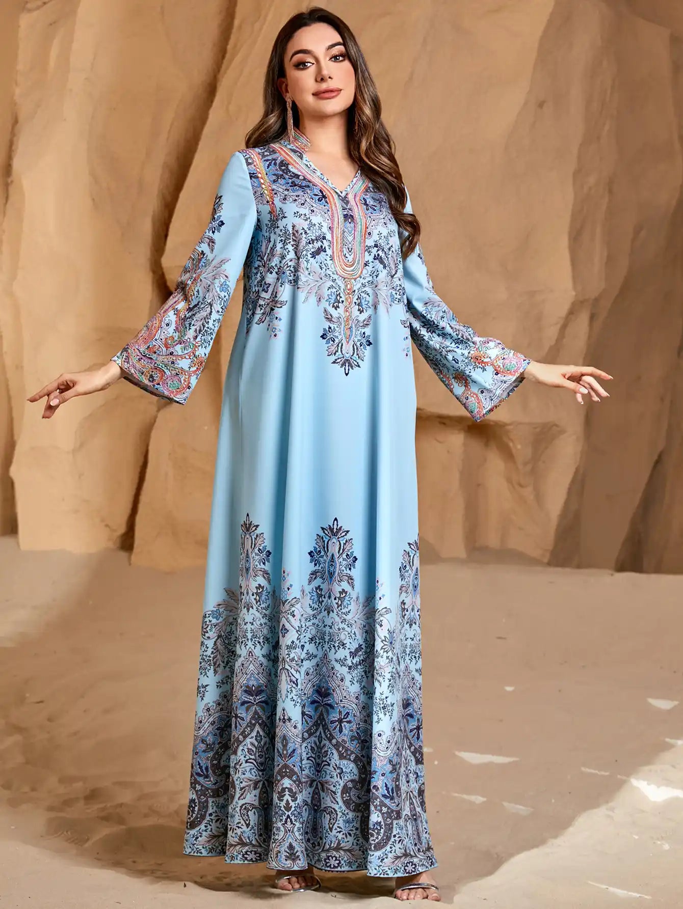 4288 Printed Muslim Robe Casual Loose Dress