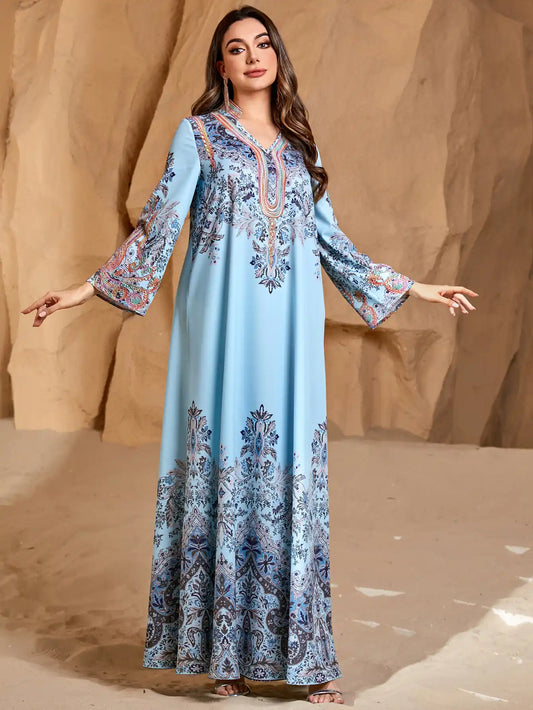 4288 Printed Muslim Robe Casual Loose Dress