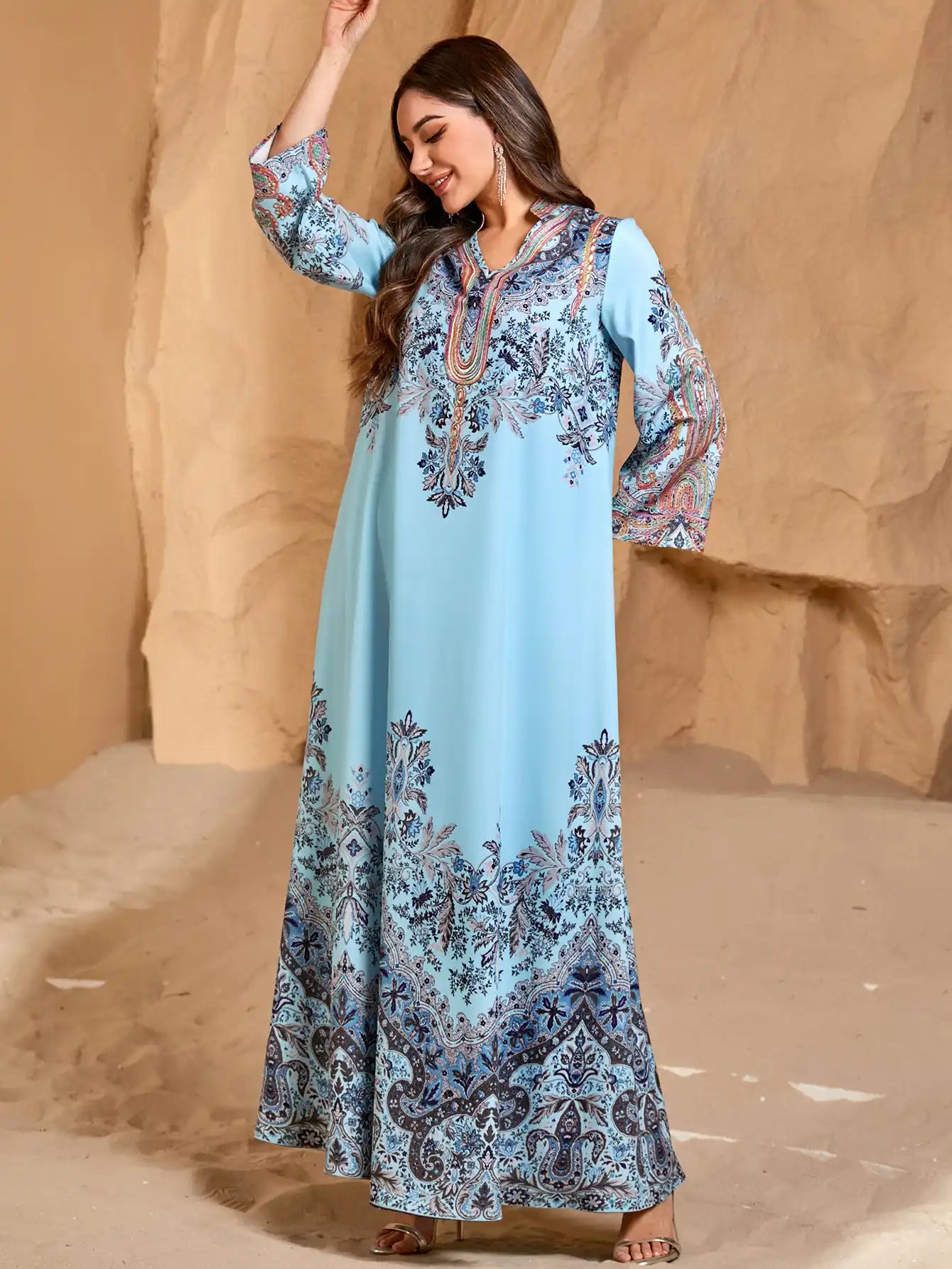 4288 Printed Muslim Robe Casual Loose Dress
