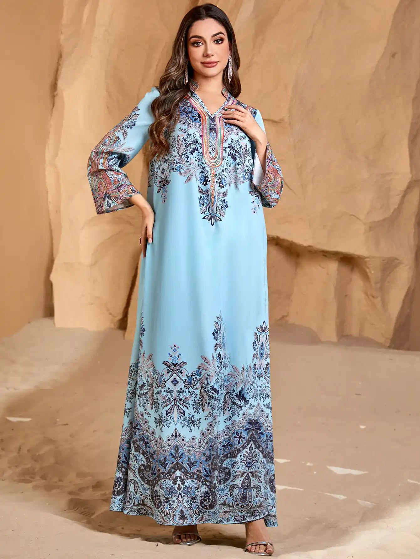 4288 Printed Muslim Robe Casual Loose Dress