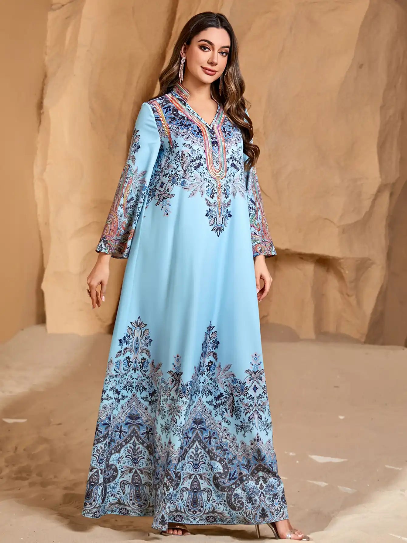 4288 Printed Muslim Robe Casual Loose Dress