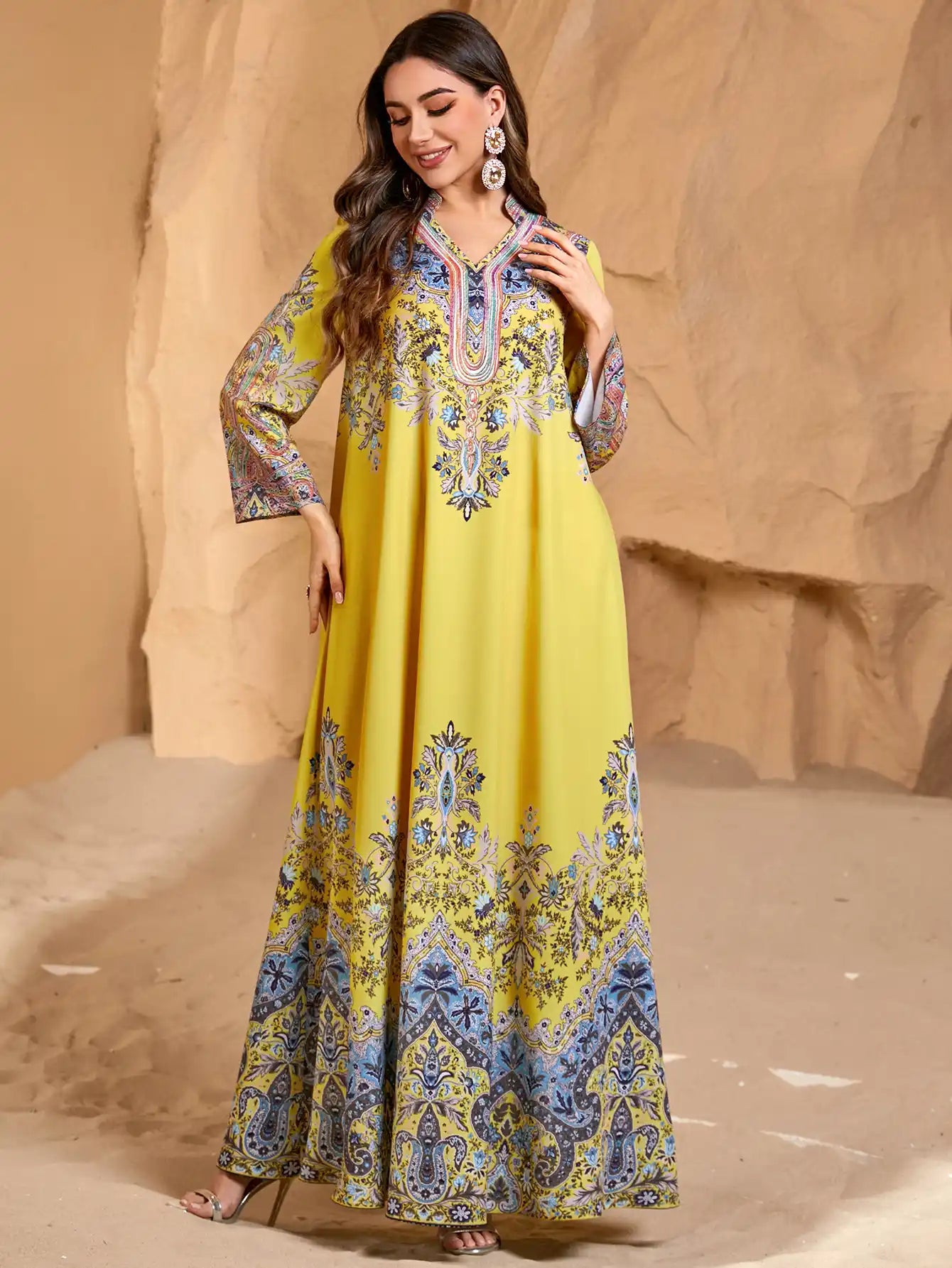 4288 Printed Muslim Robe Casual Loose Dress