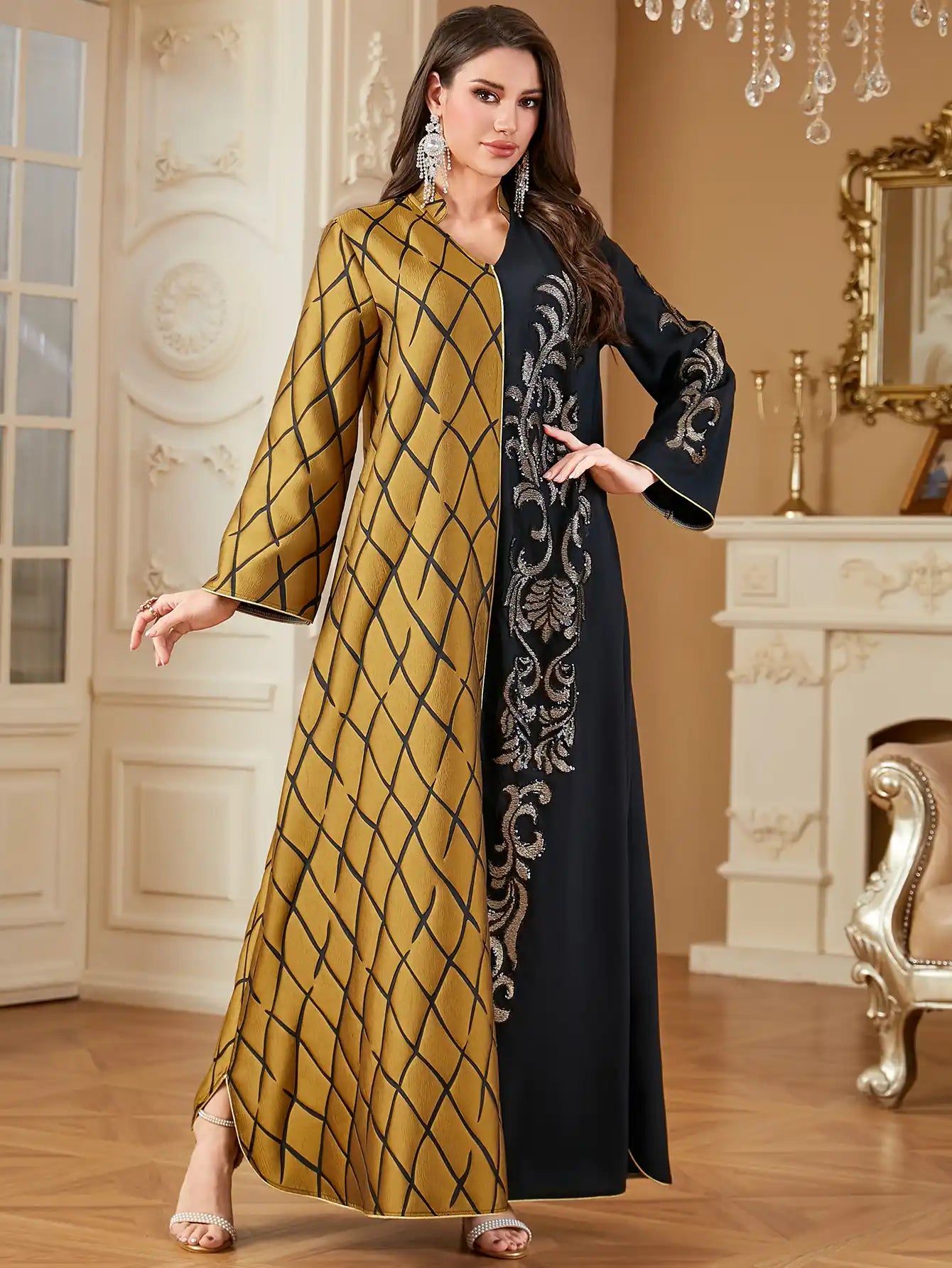 4310 Arabic Straight Embroidered Jacquard Dress