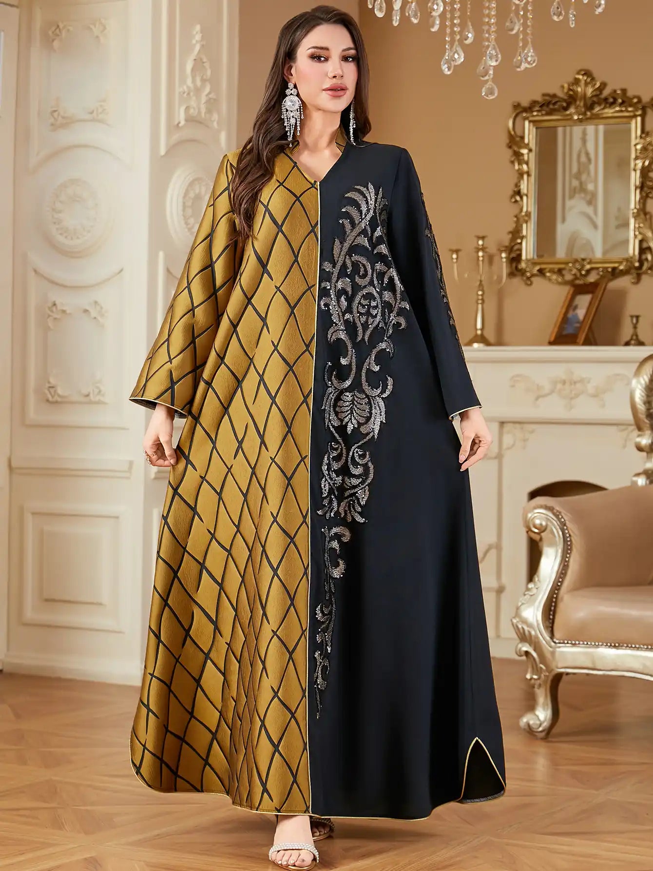 4310 Arabic Straight Embroidered Jacquard Dress