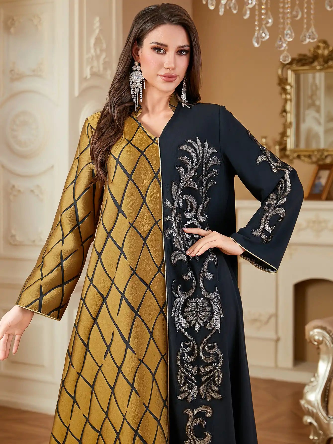 4310 Arabic Straight Embroidered Jacquard Dress