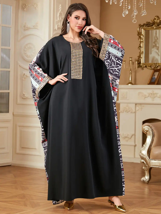 4313 Arabic Print Abaya Robe Dress