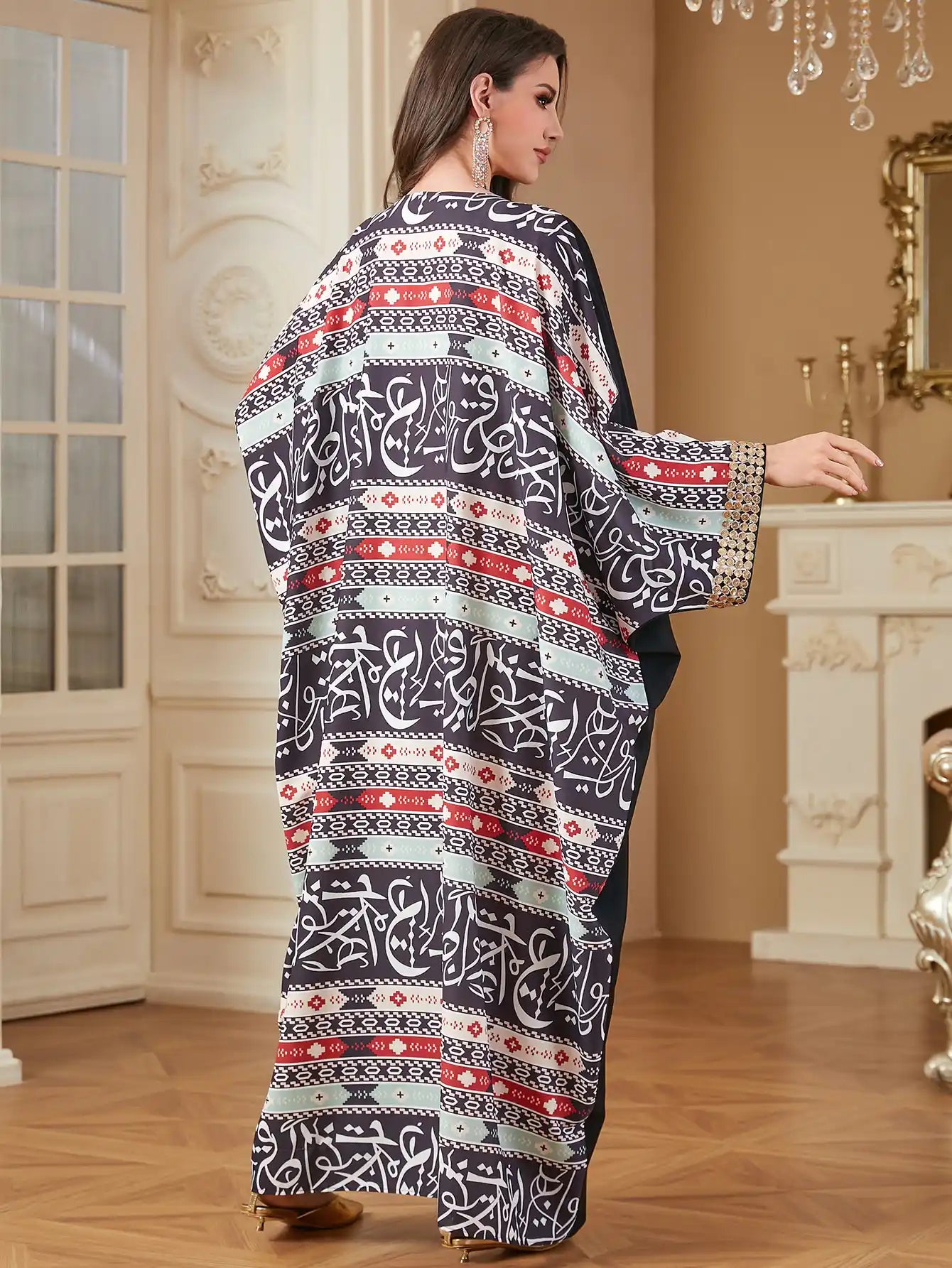 4313 Arabic Print Abaya Robe Dress