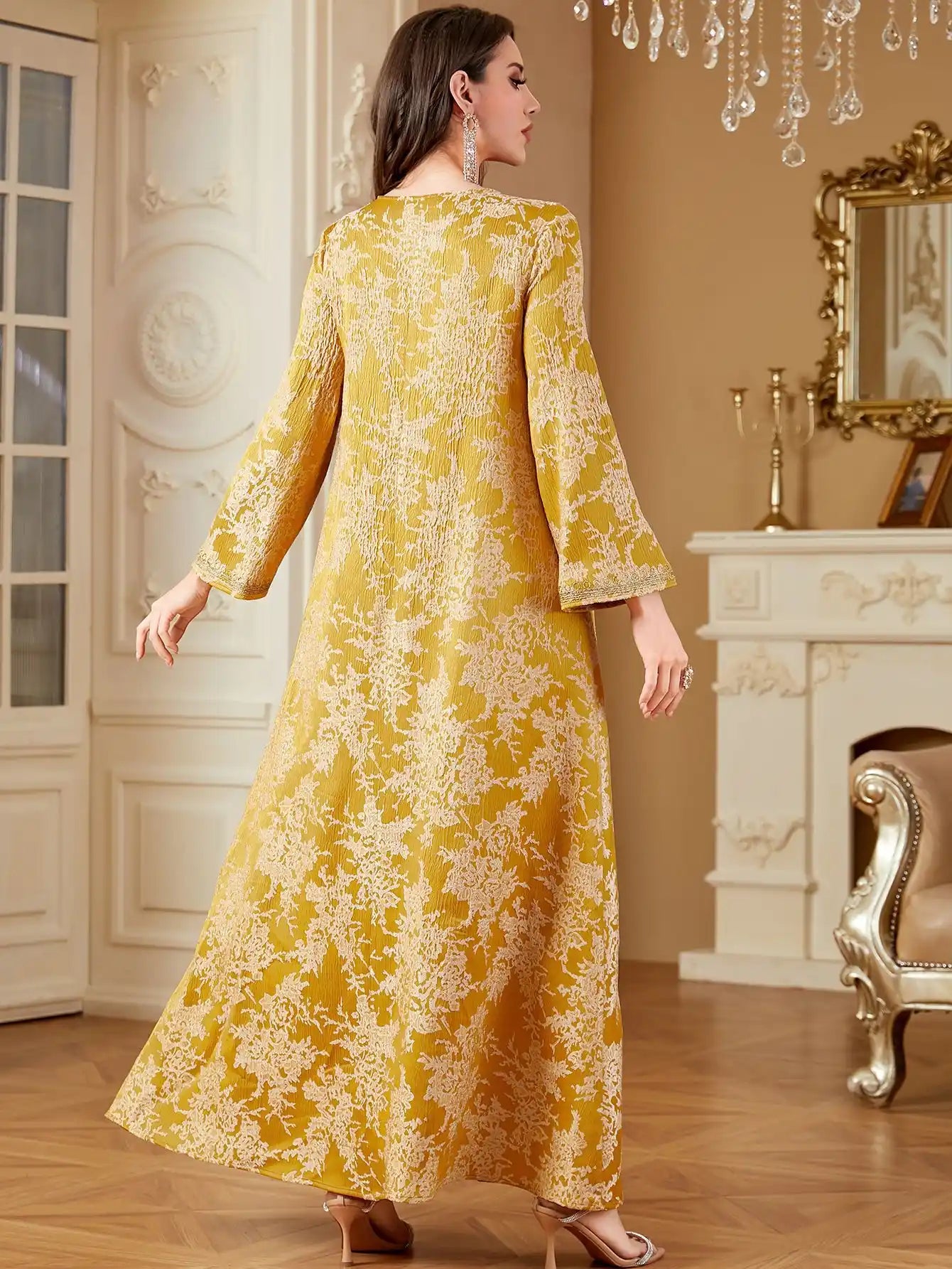 4336 Muslim Arab Robe Jacquard Embroidery Beaded Kaftan Dress
