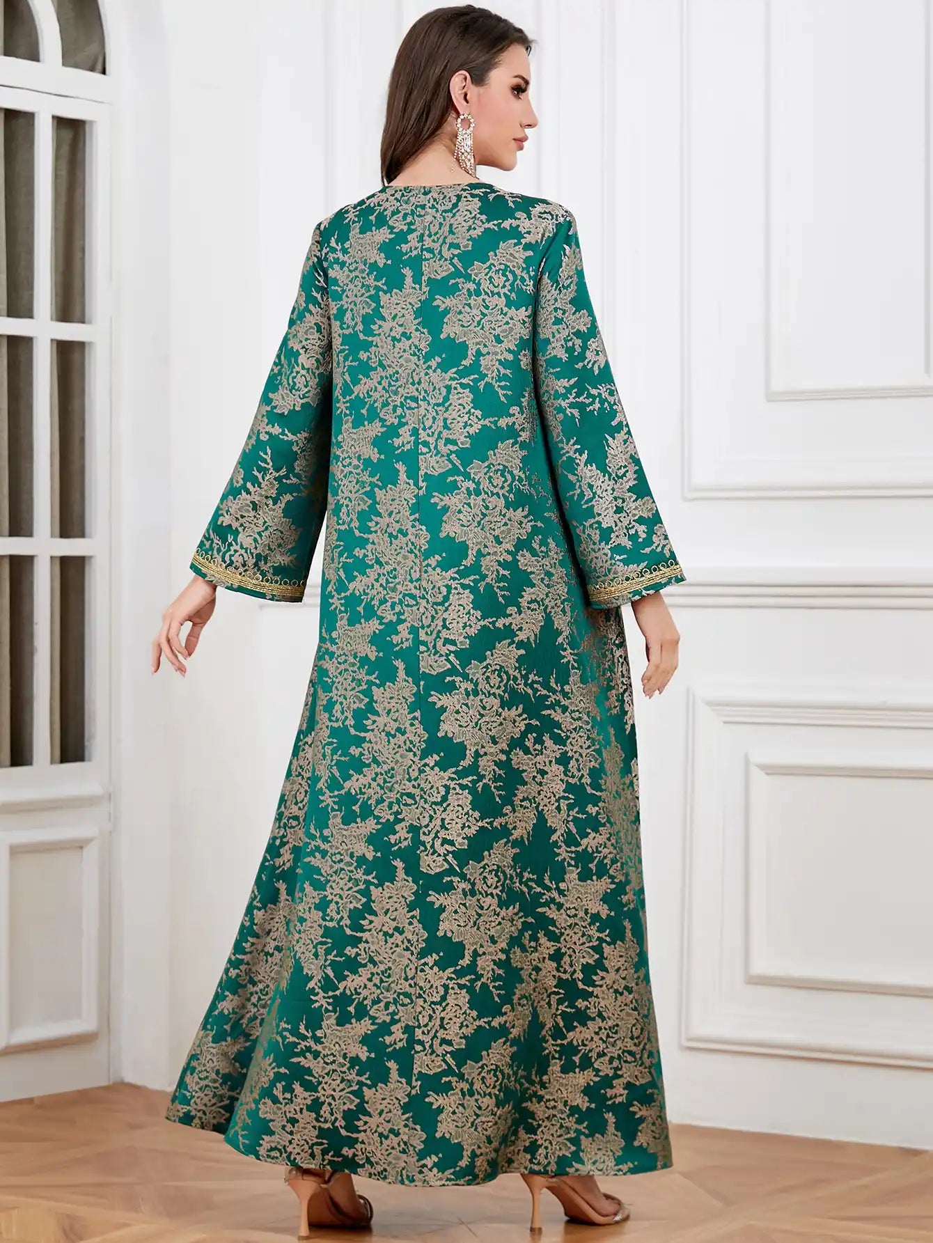 4336 Muslim Arab Robe Jacquard Embroidery Beaded Kaftan Dress
