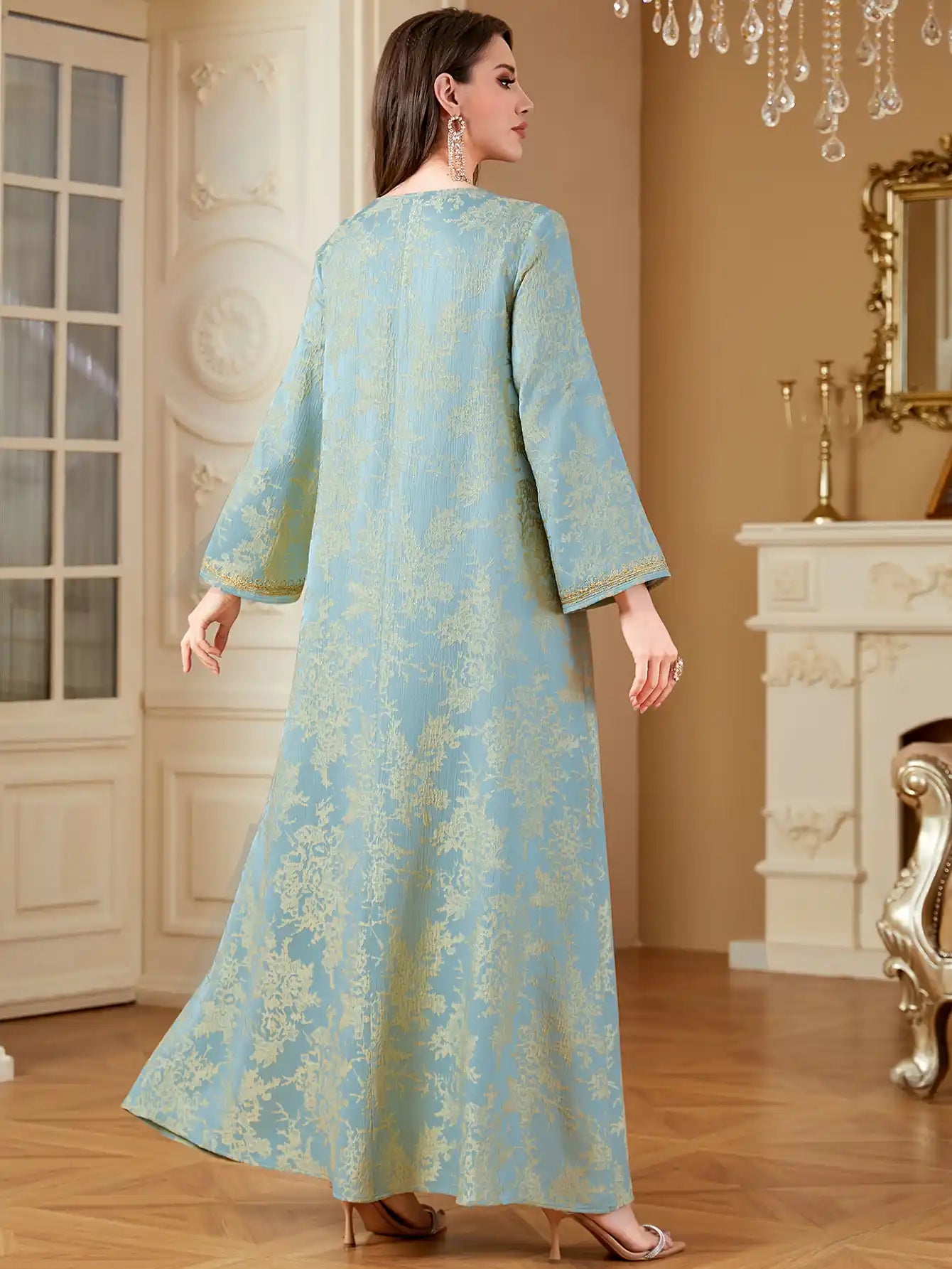 4336 Muslim Arab Robe Jacquard Embroidery Beaded Kaftan Dress