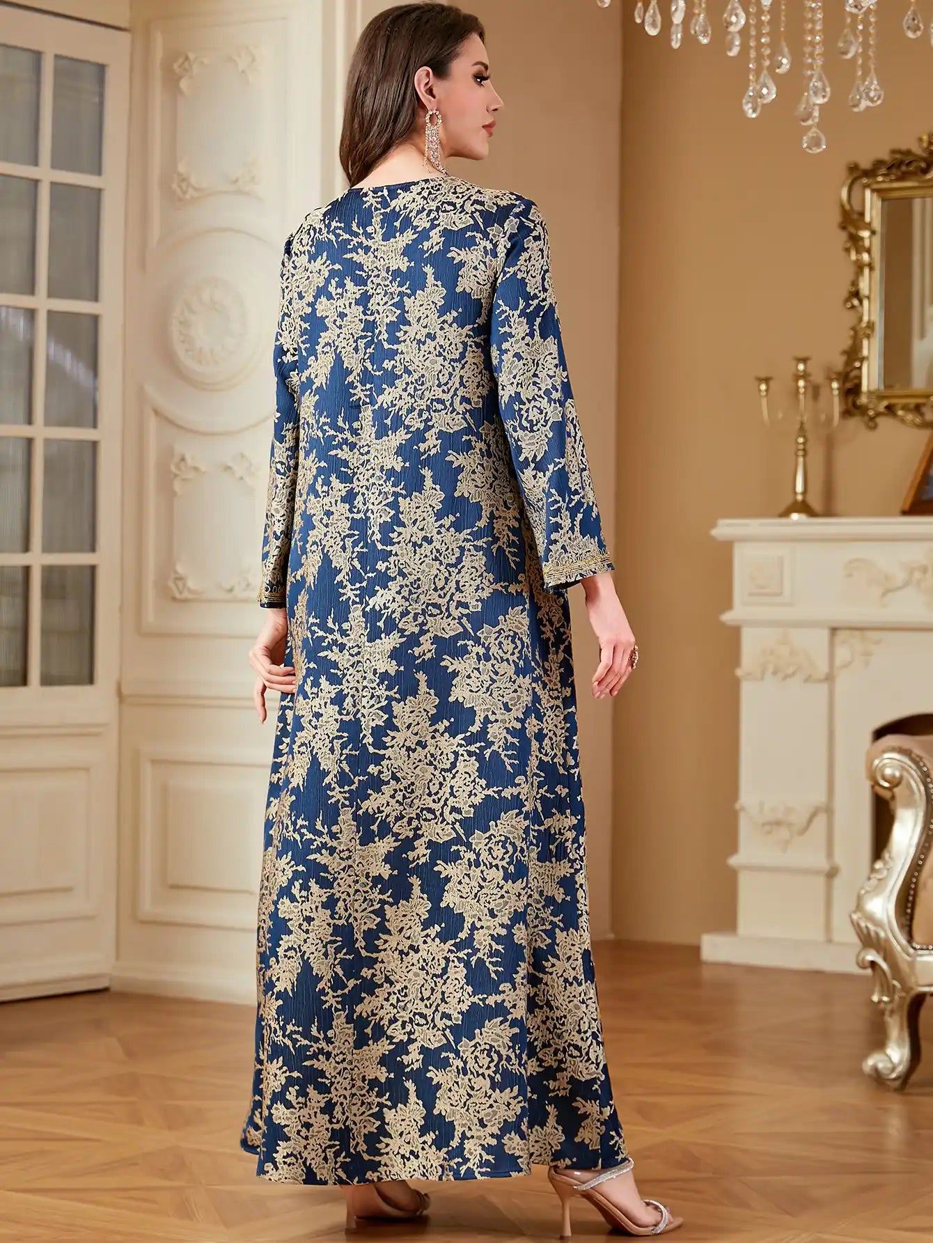 4336 Muslim Arab Robe Jacquard Embroidery Beaded Kaftan Dress