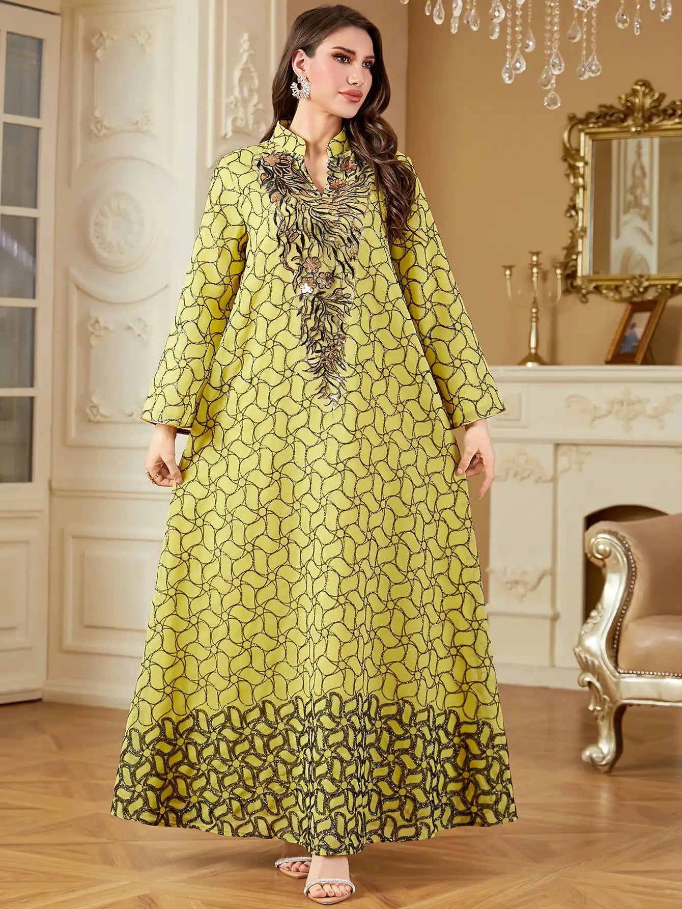 4346 Muslim Robe Embroidery Arabic Kaftans Dress
