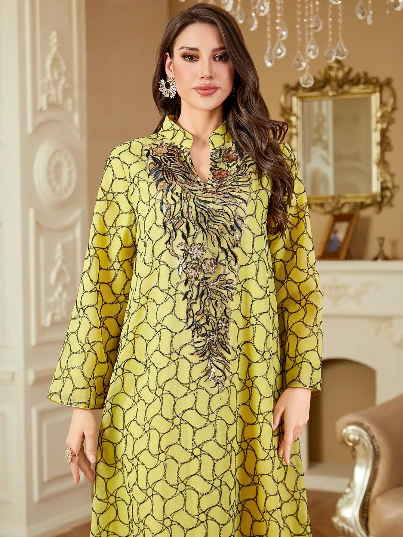 4346 Muslim Robe Embroidery Arabic Kaftans Dress