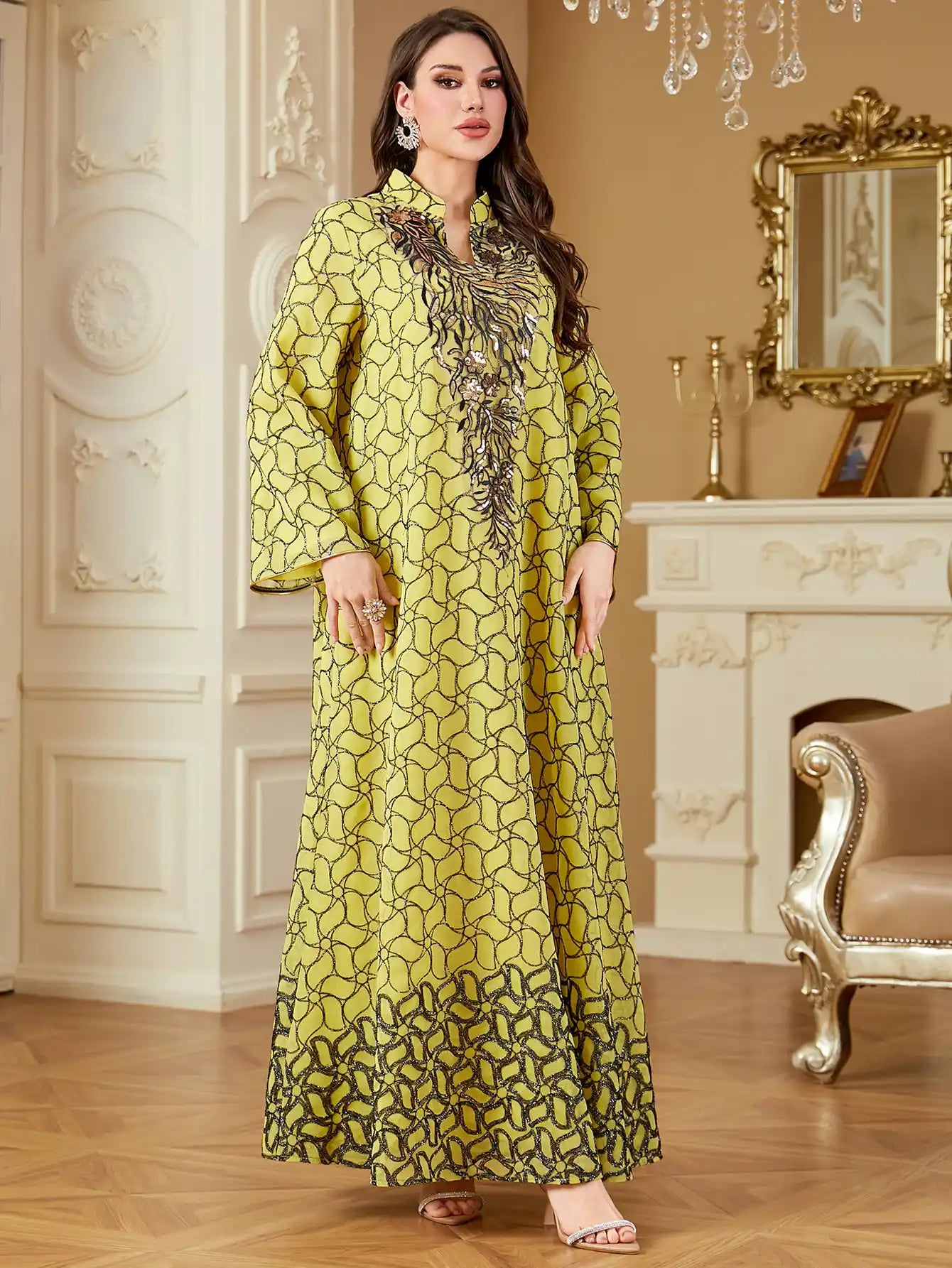 4346 Muslim Robe Embroidery Arabic Kaftans Dress