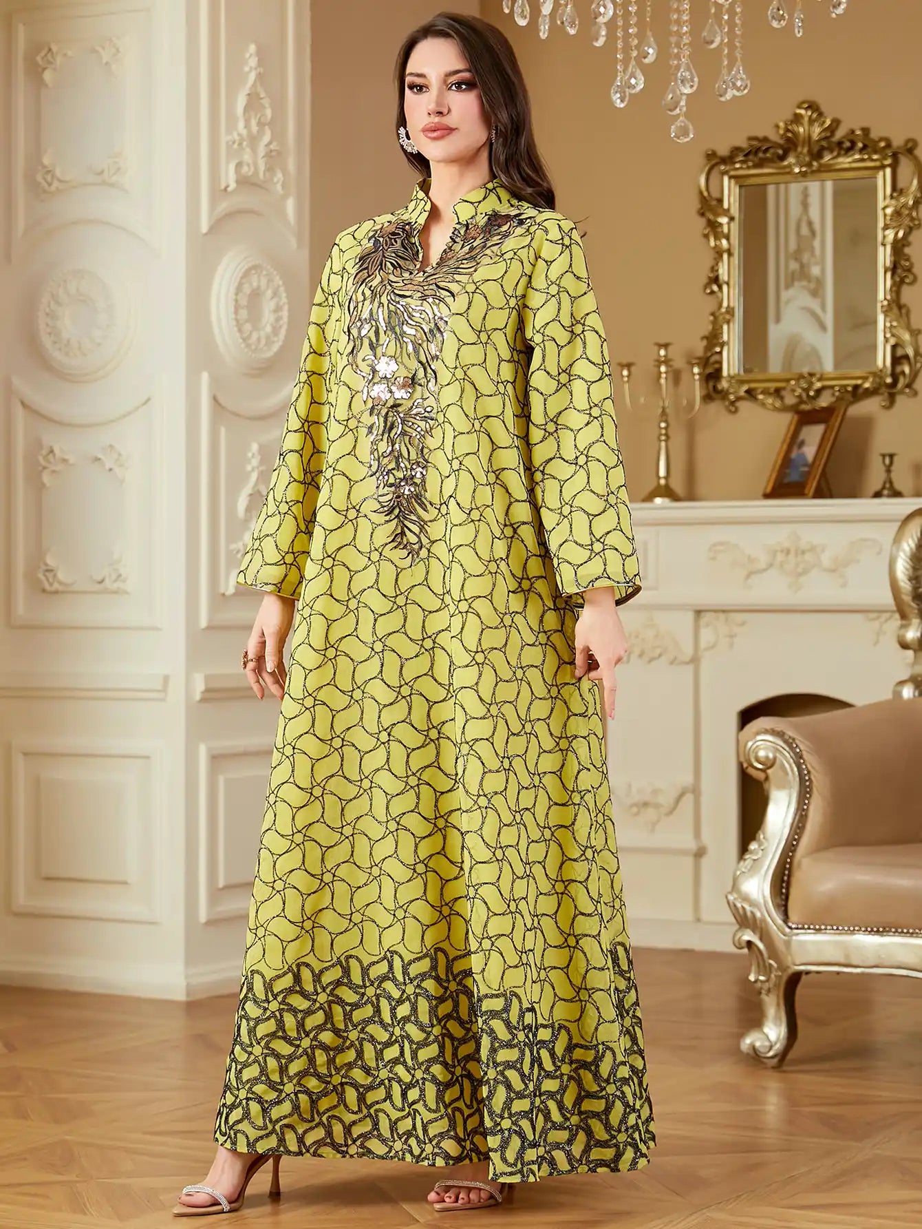 4346 Muslim Robe Embroidery Arabic Kaftans Dress