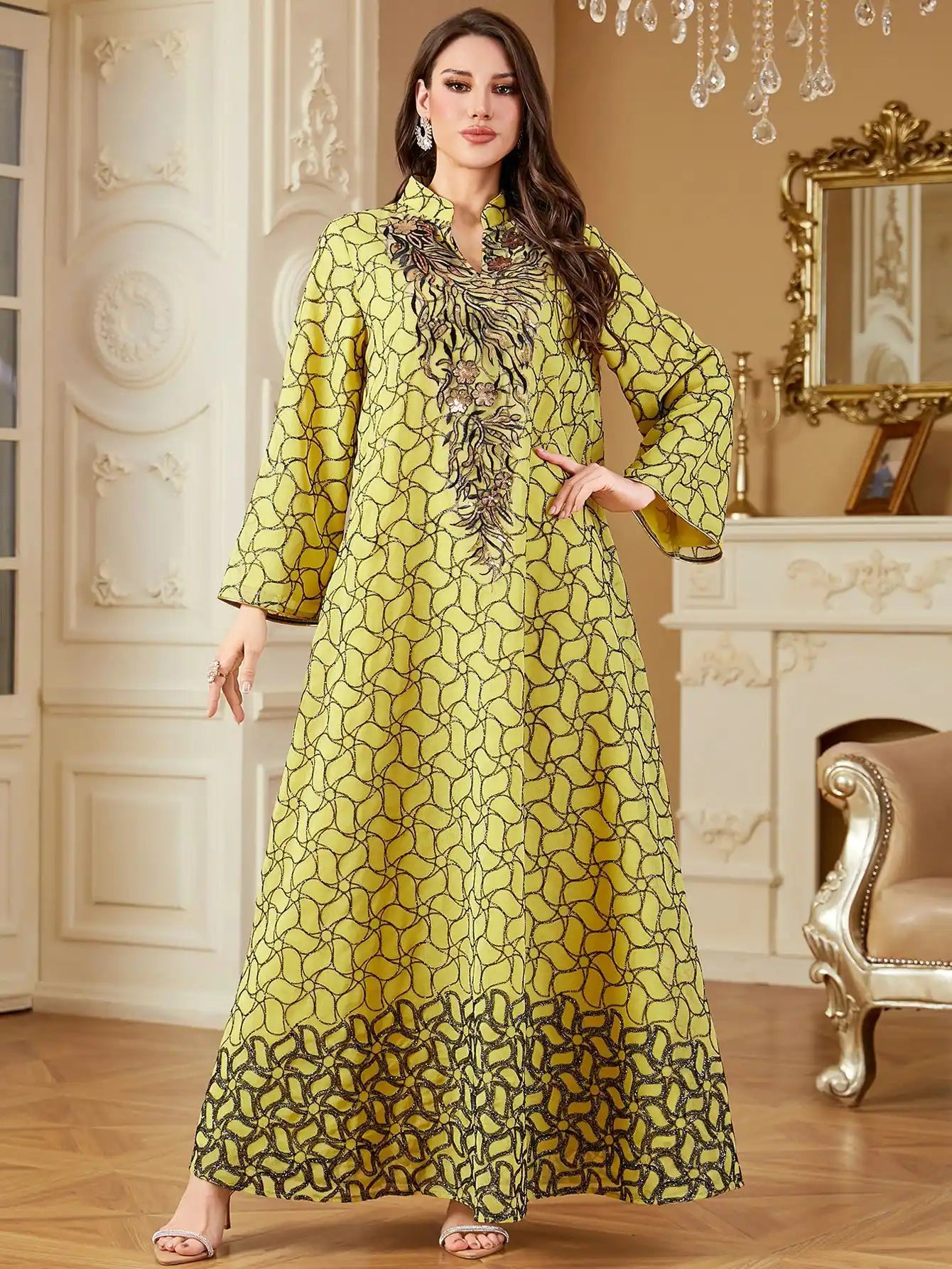 4346 Muslim Robe Embroidery Arabic Kaftans Dress