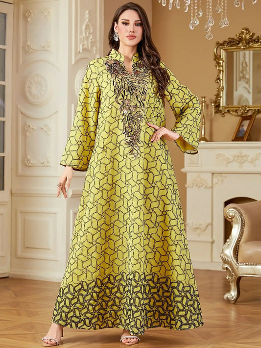 4346 Muslim Robe Embroidery Arabic Kaftans Dress