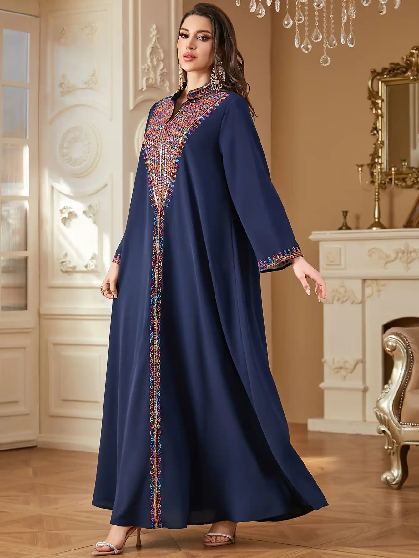 4358 Arab Robe Muslim Embroidered Dress