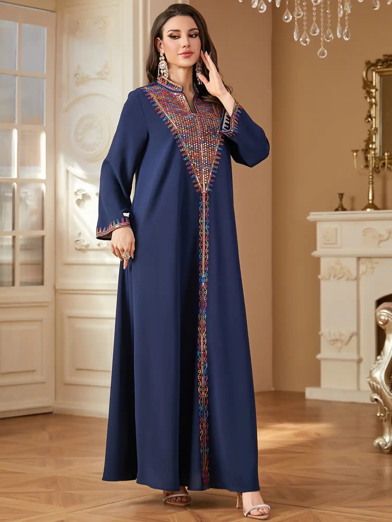 4358 Arab Robe Muslim Embroidered Dress