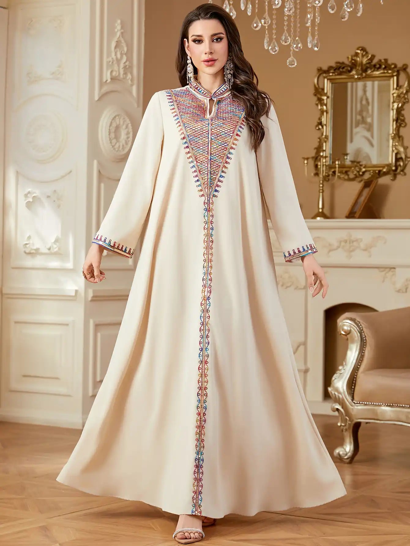 4358 Arab Robe Muslim Embroidered Dress