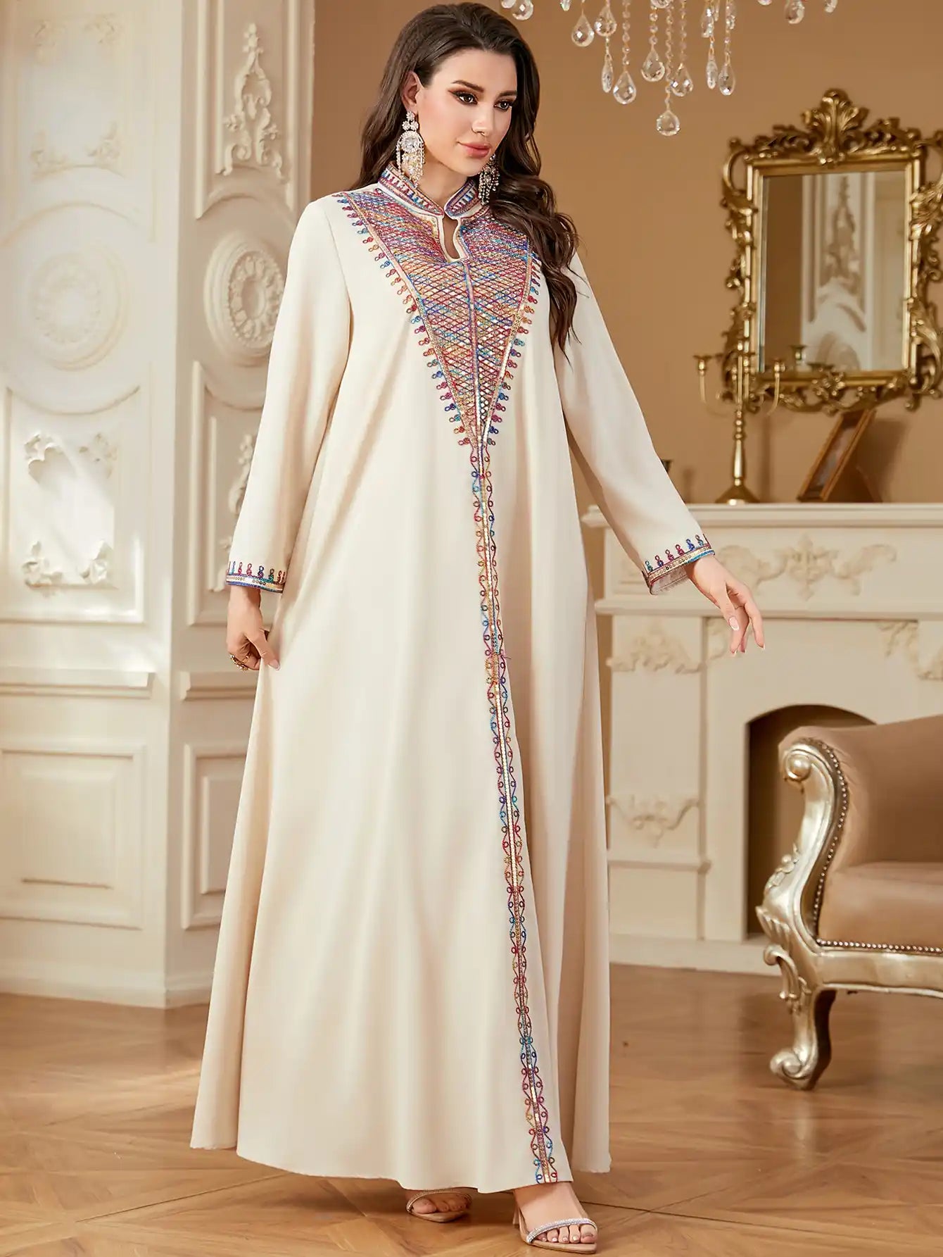 4358 Arab Robe Muslim Embroidered Dress