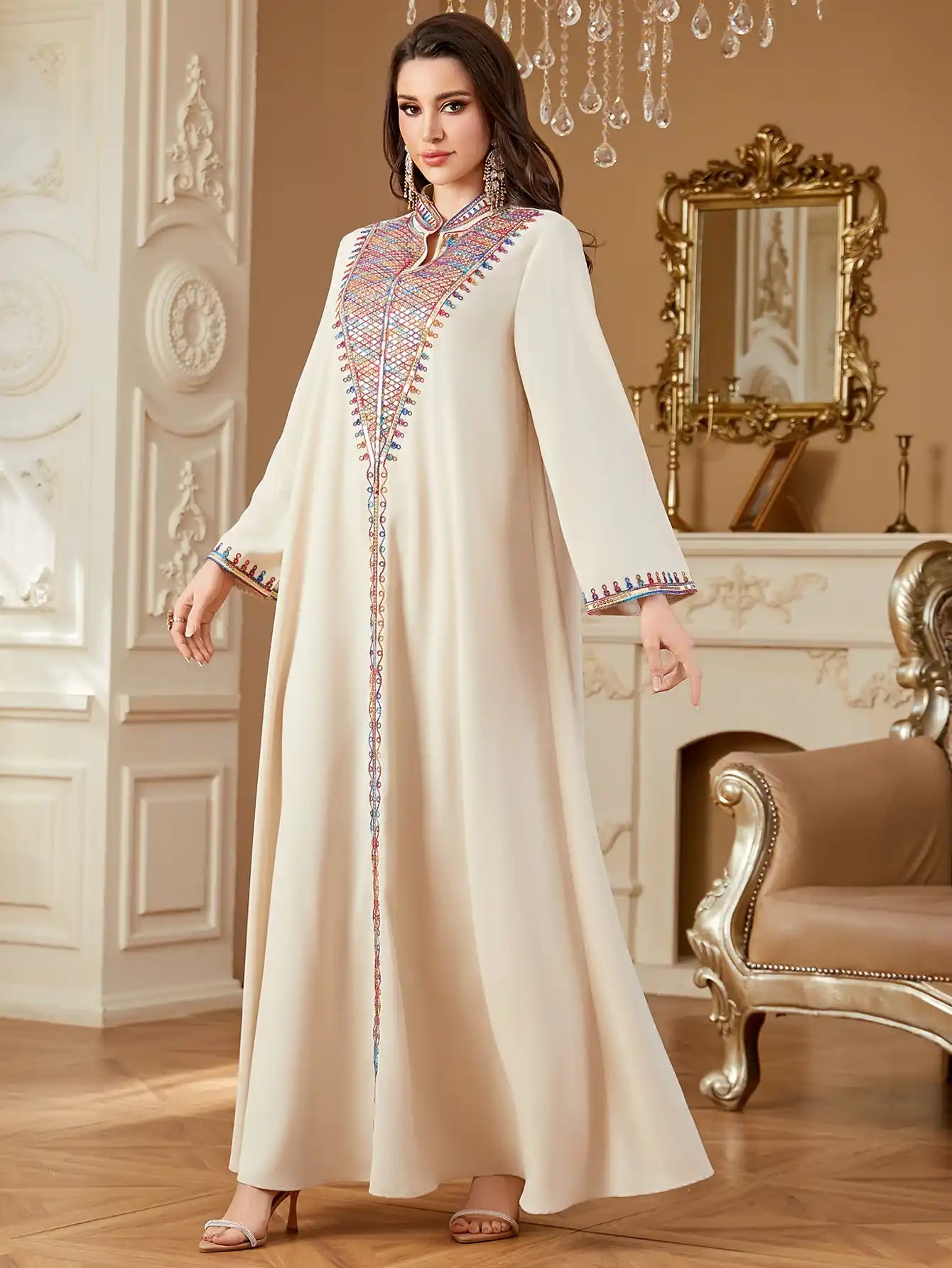4358 Arab Robe Muslim Embroidered Dress