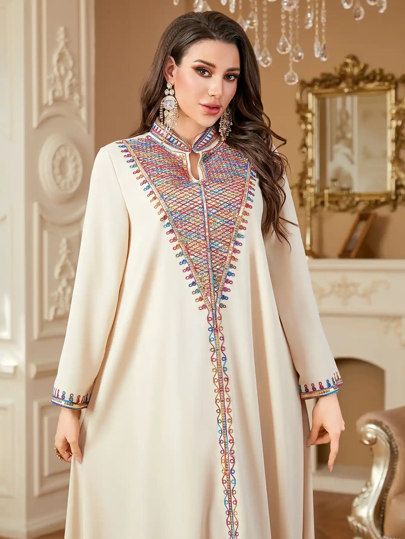 4358 Arab Robe Muslim Embroidered Dress