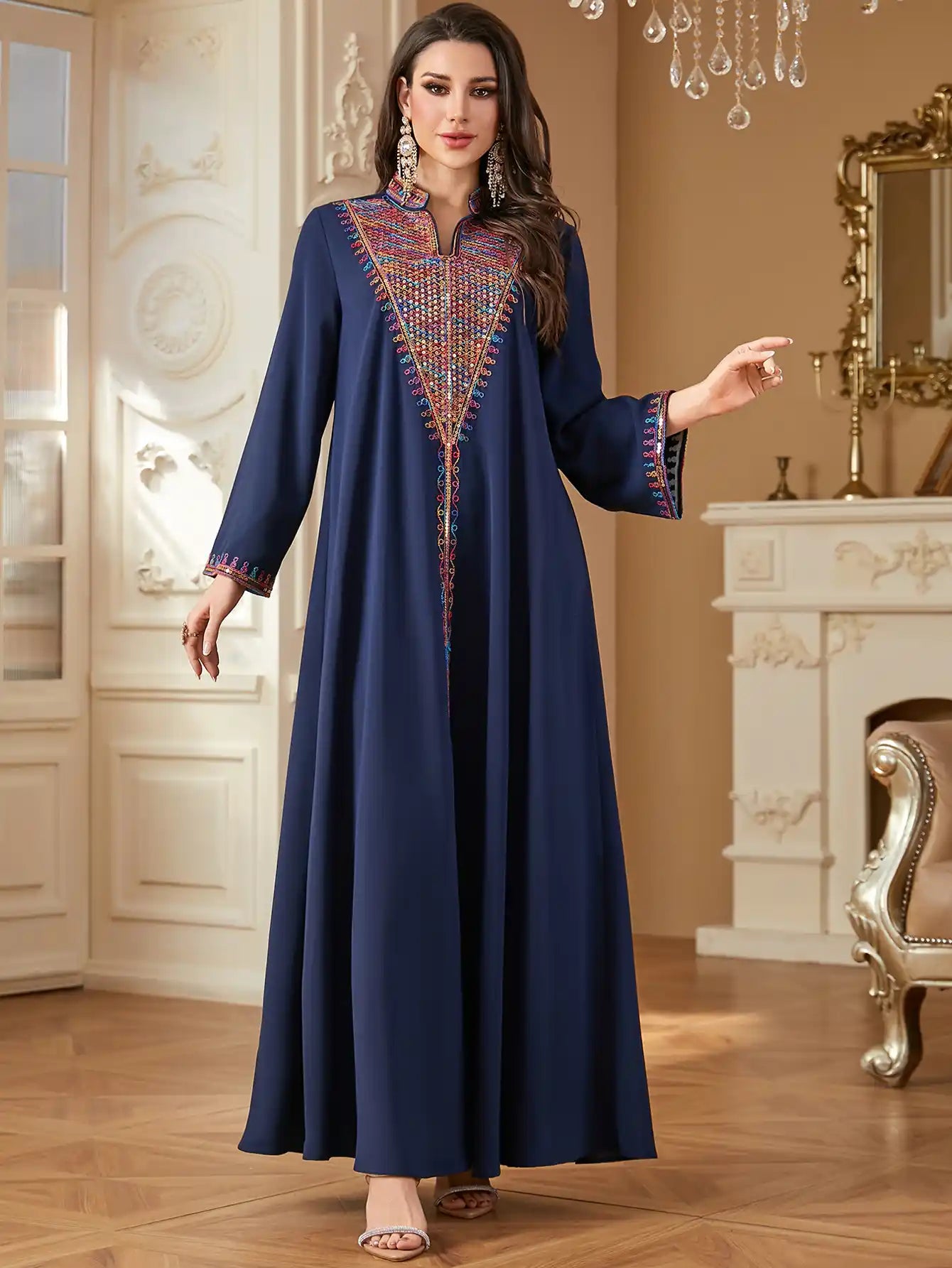 4358 Arab Robe Muslim Embroidered Dress
