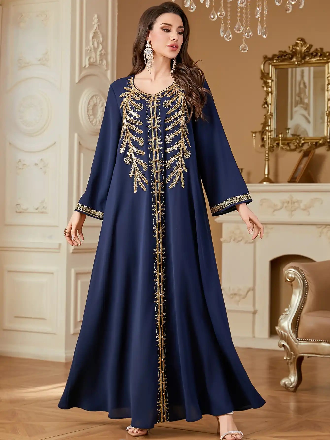 4361 Muslim Robe Loose Embroidered Dress