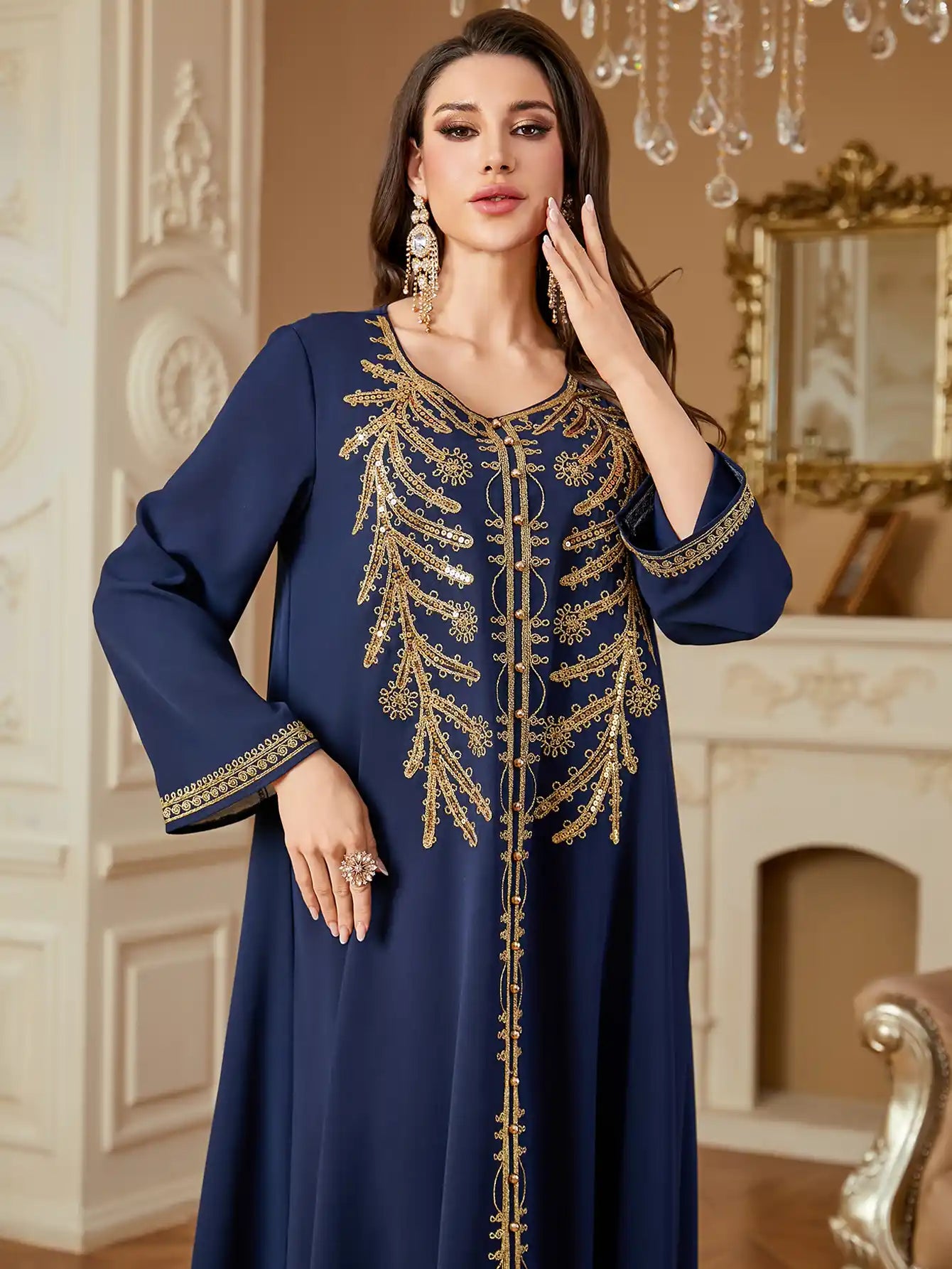 4361 Muslim Robe Loose Embroidered Dress