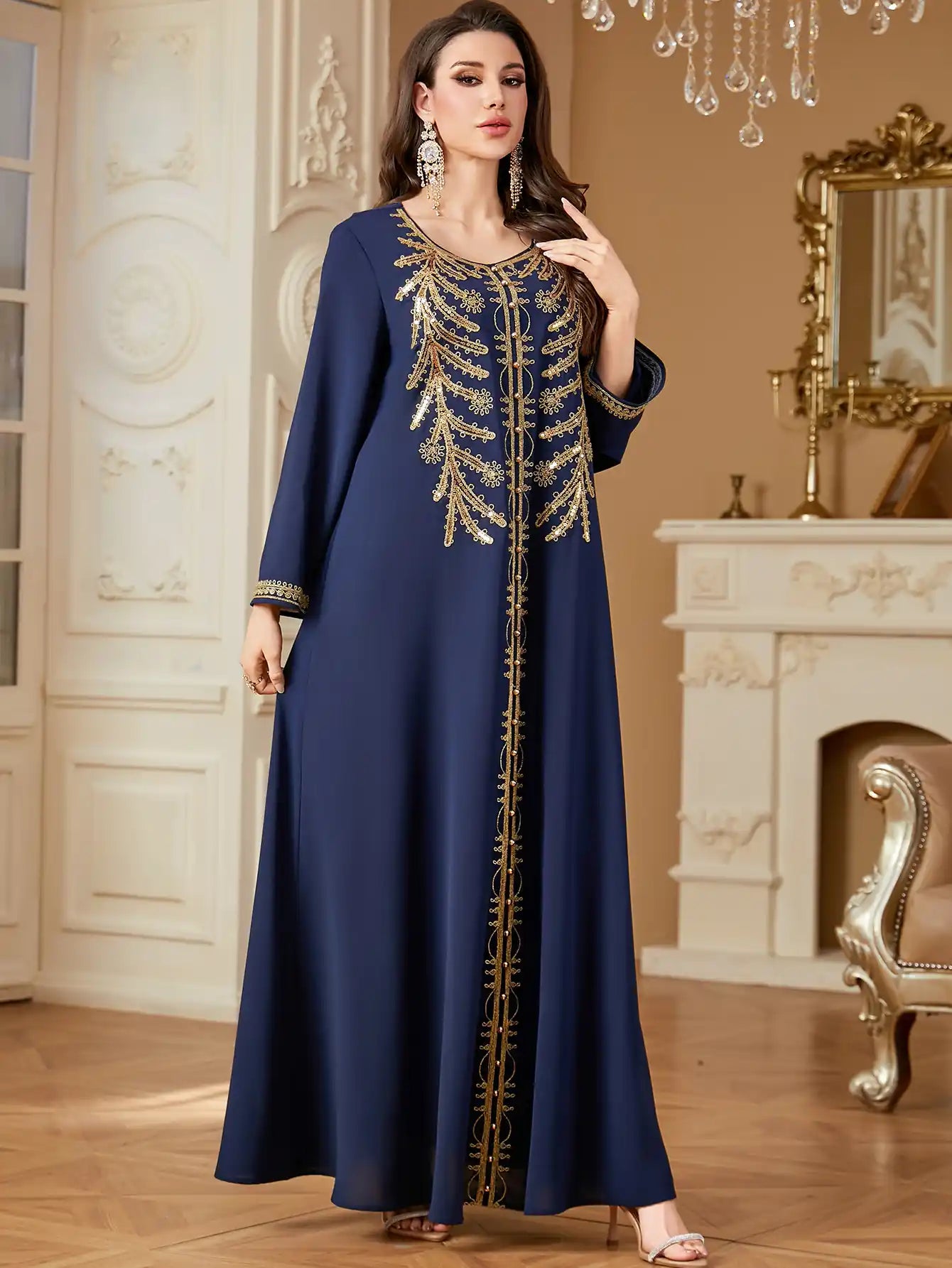 4361 Muslim Robe Loose Embroidered Dress