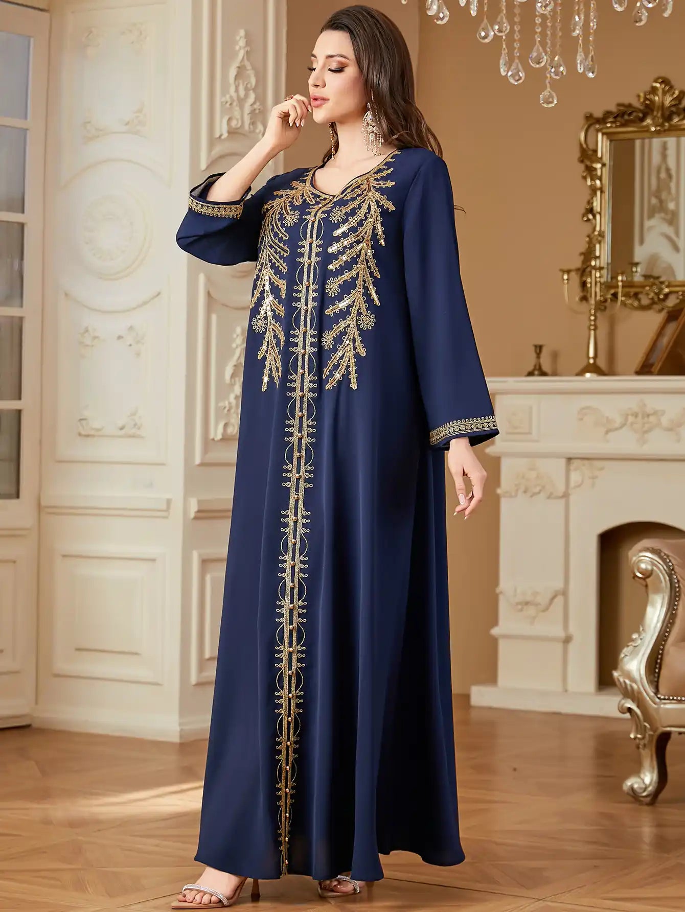 4361 Muslim Robe Loose Embroidered Dress