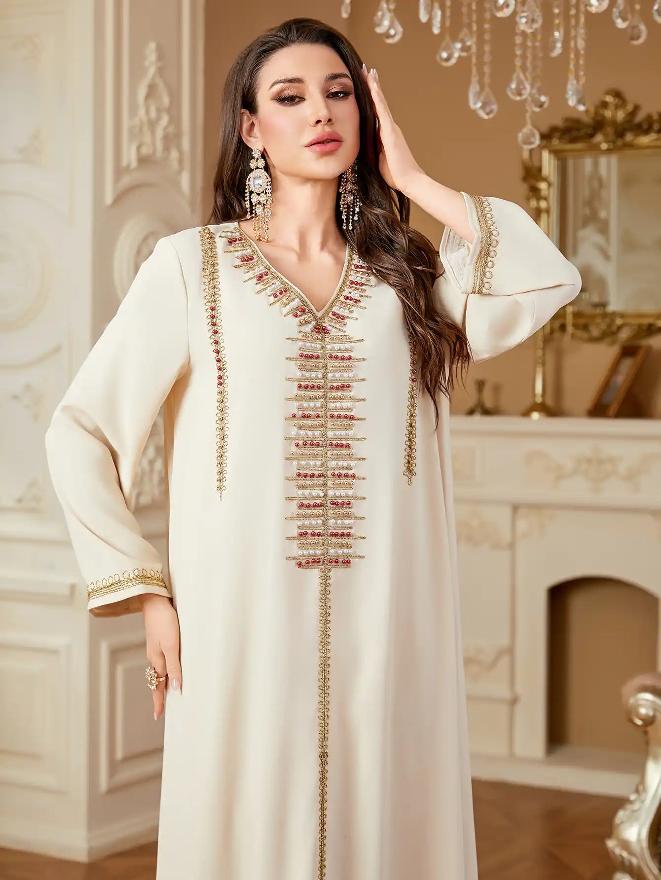4362 Beaded Arab Dubai Embroidered Robe Dress