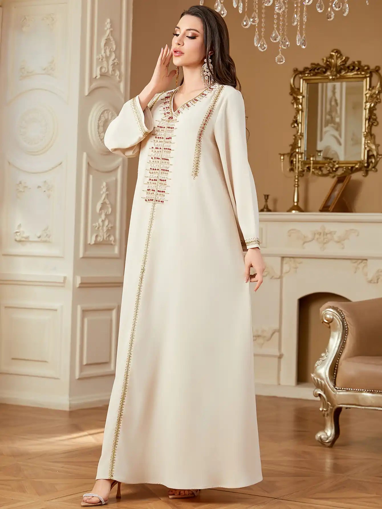 4362 Beaded Arab Dubai Embroidered Robe Dress