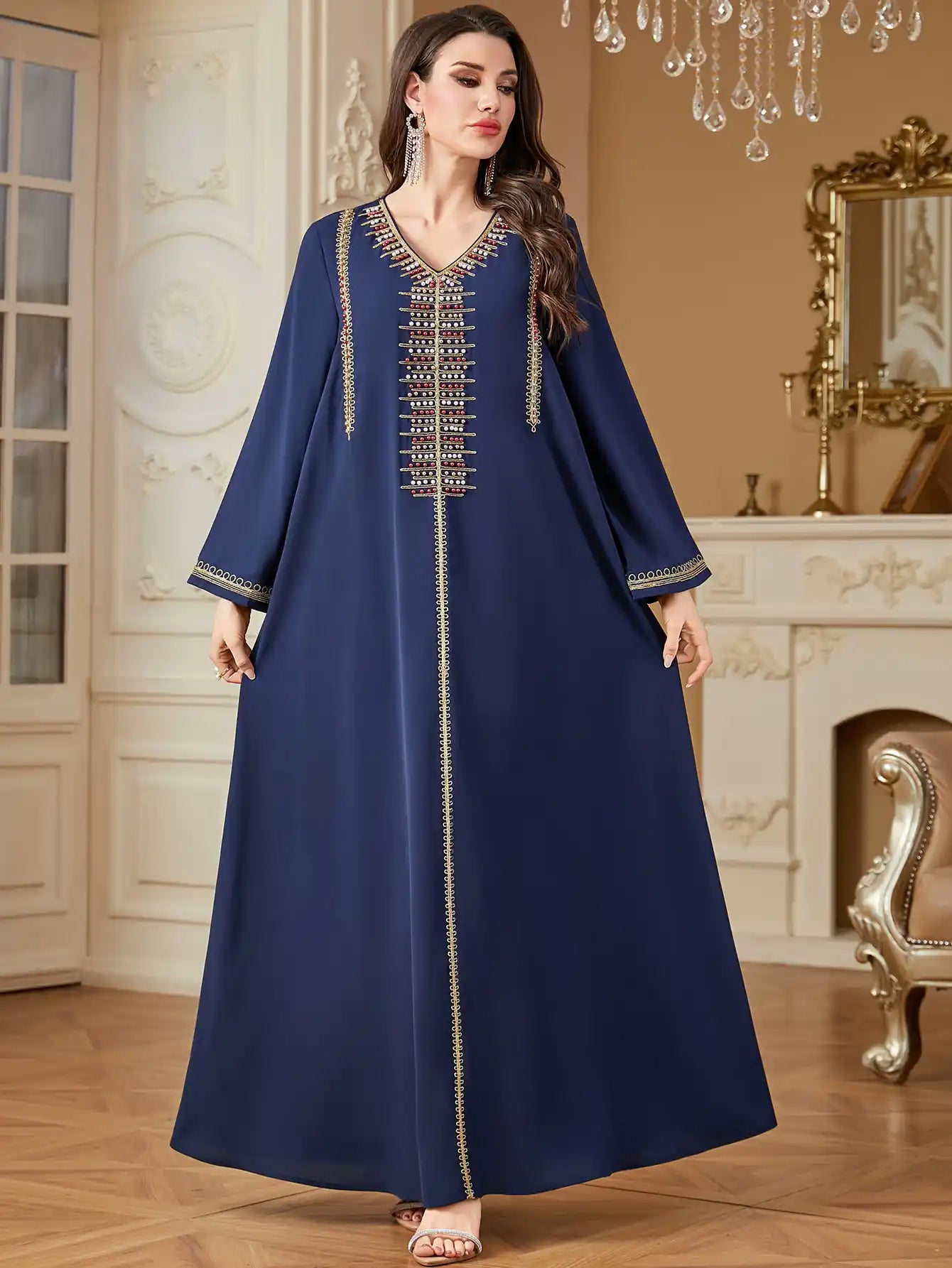 4362 Beaded Arab Dubai Embroidered Robe Dress