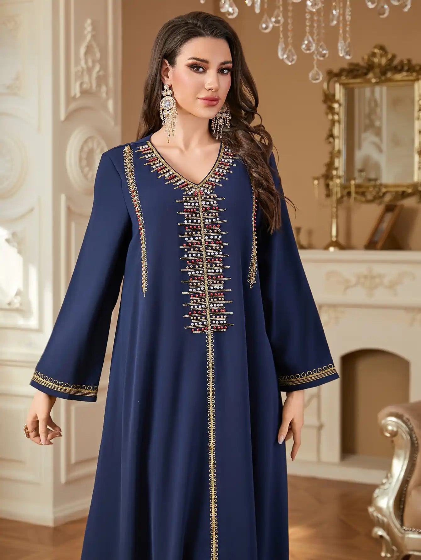 4362 Beaded Arab Dubai Embroidered Robe Dress