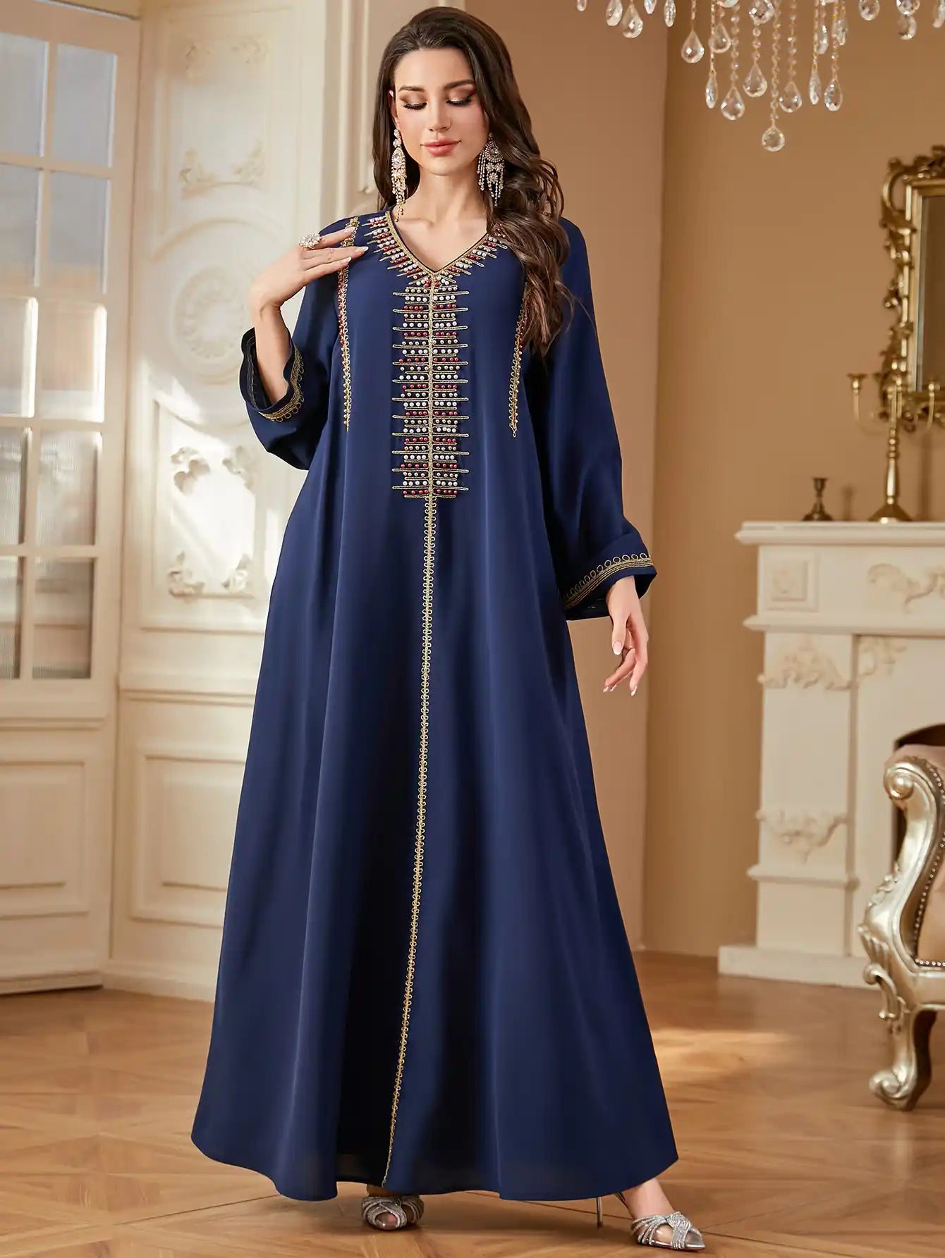 4362 Beaded Arab Dubai Embroidered Robe Dress