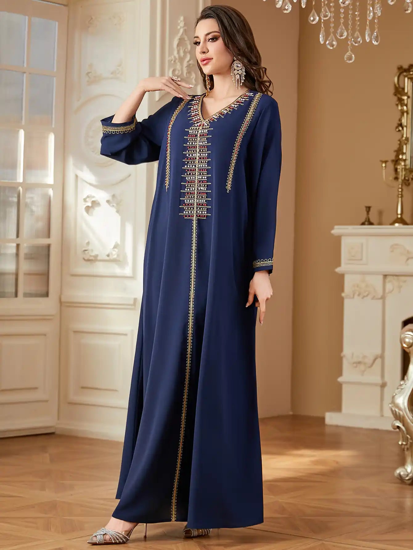 4362 Beaded Arab Dubai Embroidered Robe Dress