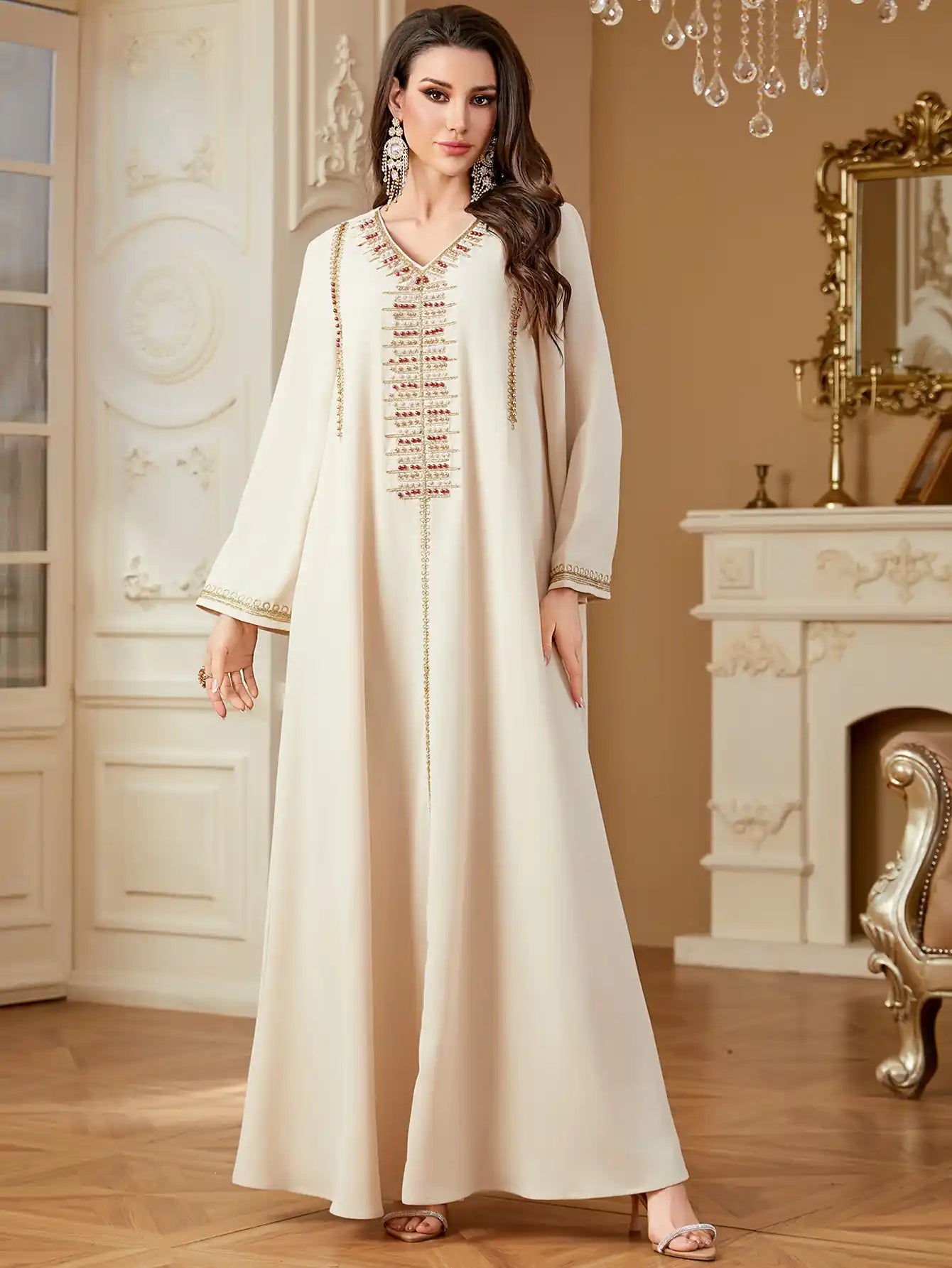 4362 Beaded Arab Dubai Embroidered Robe Dress