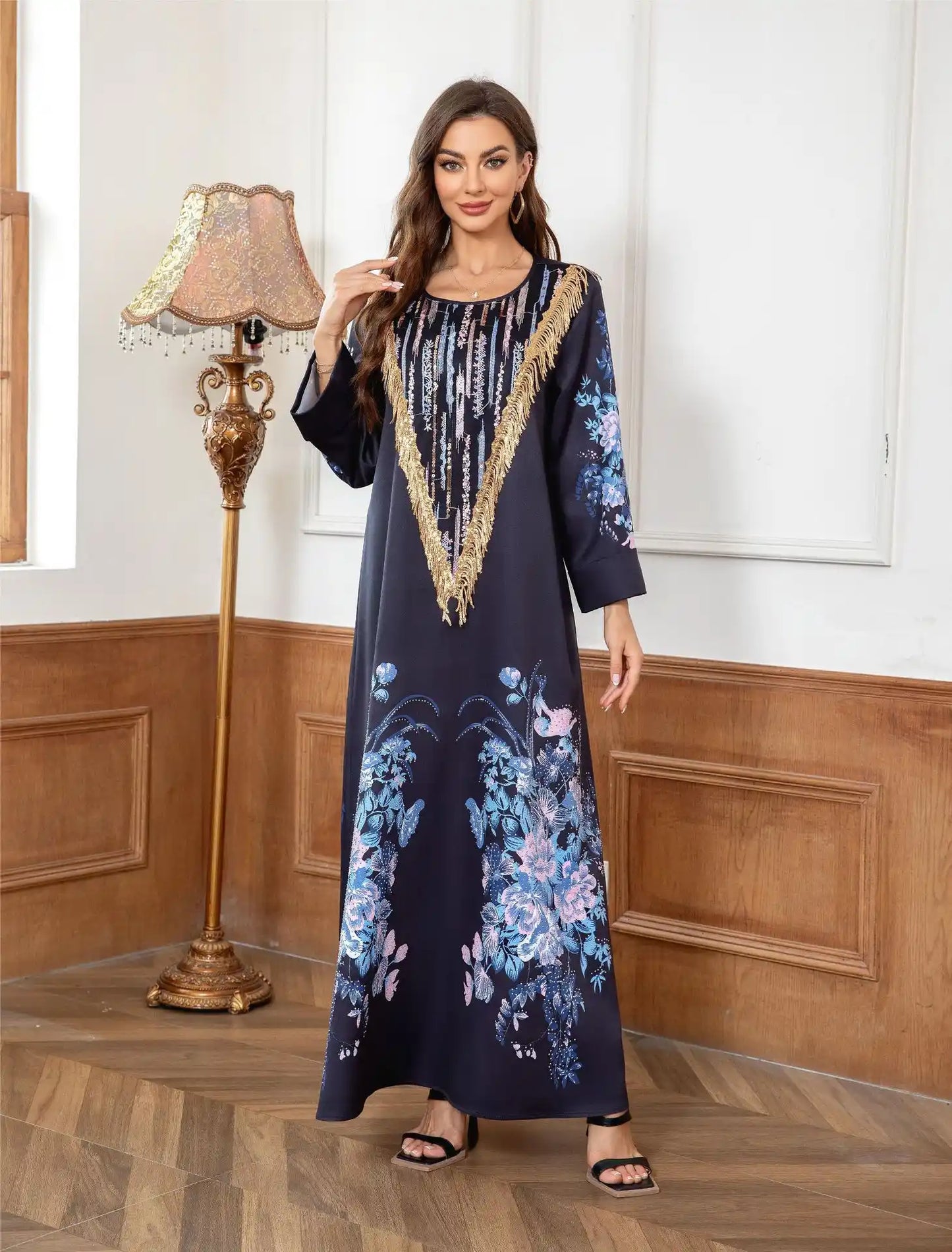 KS005 Muslim Robe Printed Beading Abayas