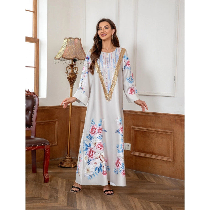 KS005 Muslim Robe Printed Beading Abayas