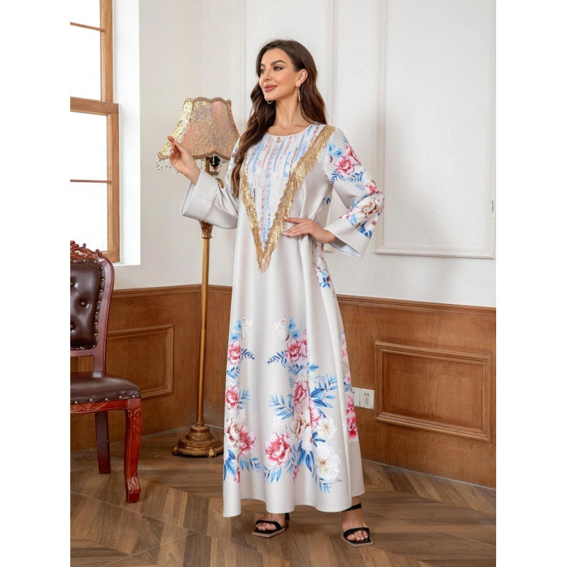 KS005 Muslim Robe Printed Beading Abayas